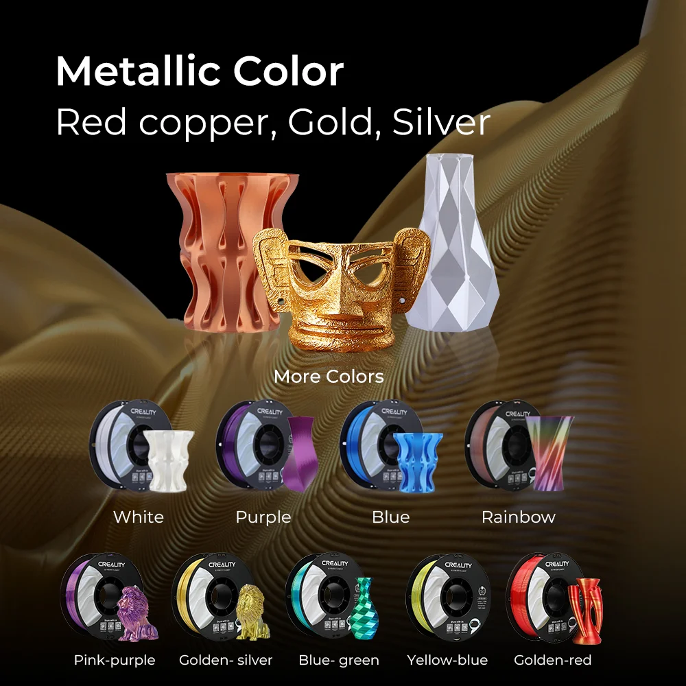 Creality Official 3D Printer Filament 5 Packs 1.75mm Silk PLA Filament Pro, Smooth and High Gloss Silk PLA Dimensional Accuracy ±0.03mm for All FDM Printers