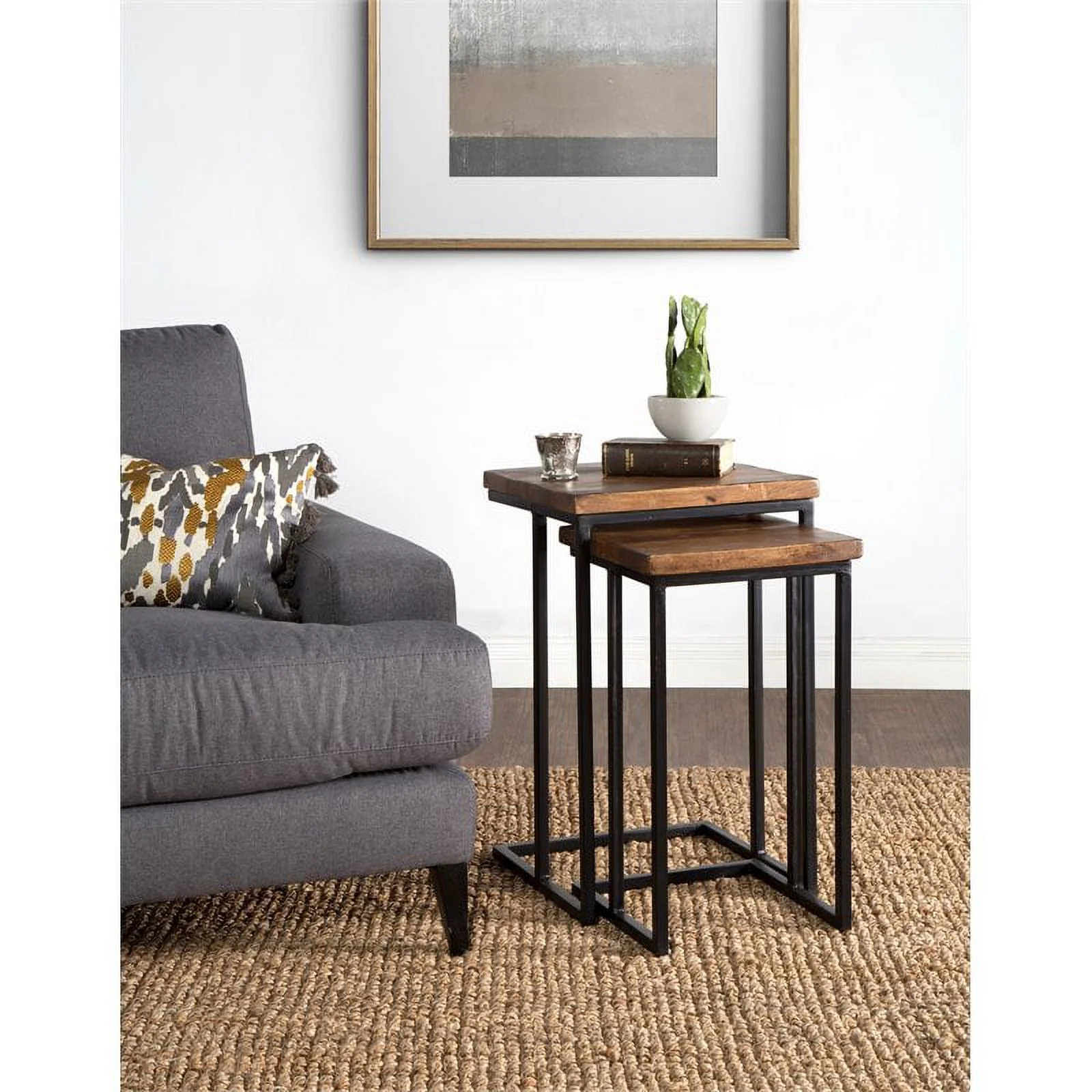 Trent Home Solid Mango Wood and Iron Nesting Tables in Mahogany/Black