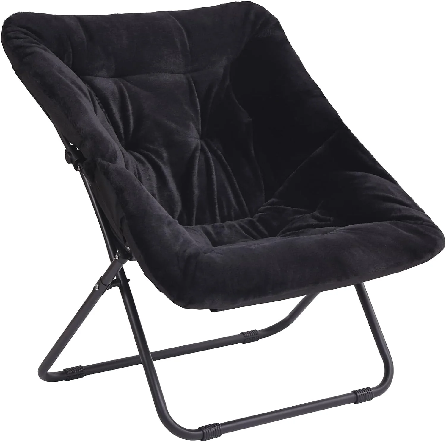 Comfy Saucer Chair, Soft Faux Fur Oversized Folding Accent Chair, Lounge Lazy Chair for Kids Teens Adults, Metal Frame Moon Chair for Bedroom, Living Room, Dorm Rooms, X-Large, Grey