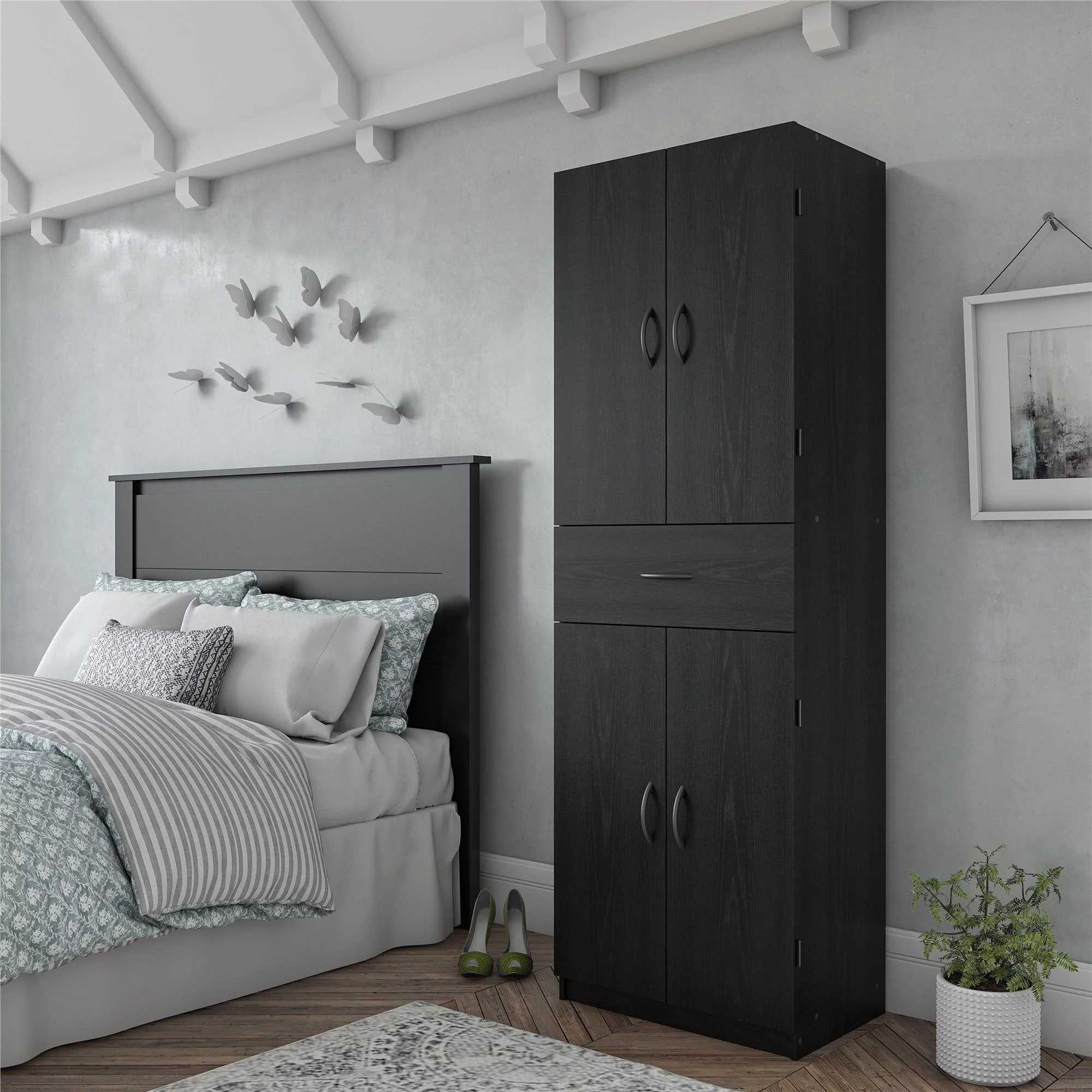 Systembuild Evolution Pine Forest Storage Cabinet with Drawer, Black Oak