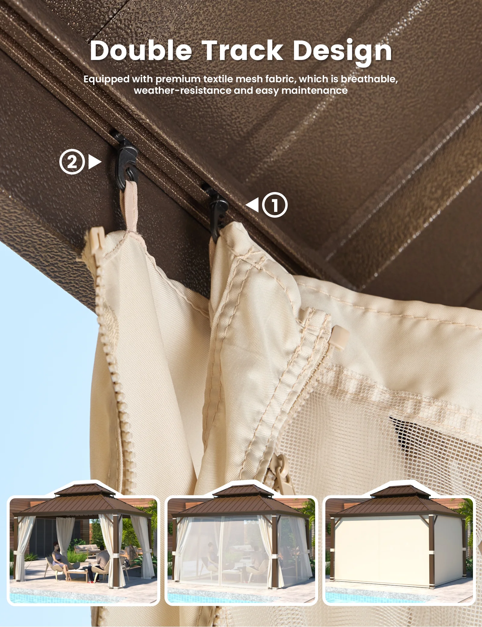 Richryce 10' X 12' Hardtop Gazebo Aluminum Frame Gazebo with Galvanized Steel Double Roof