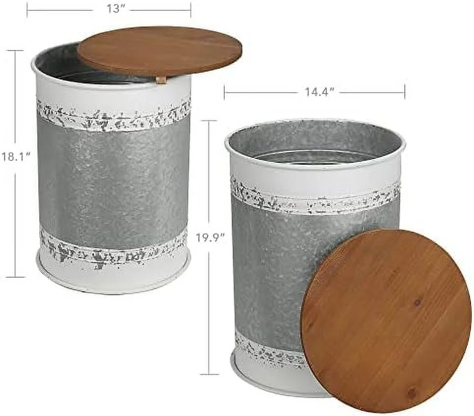 ZFGSUIJN Rustic  Ottoman Seat Stool  Farmhouse    Antique Galvanized Metal End  Box Bin with Square Wooden Lid （Square&Galvanized）