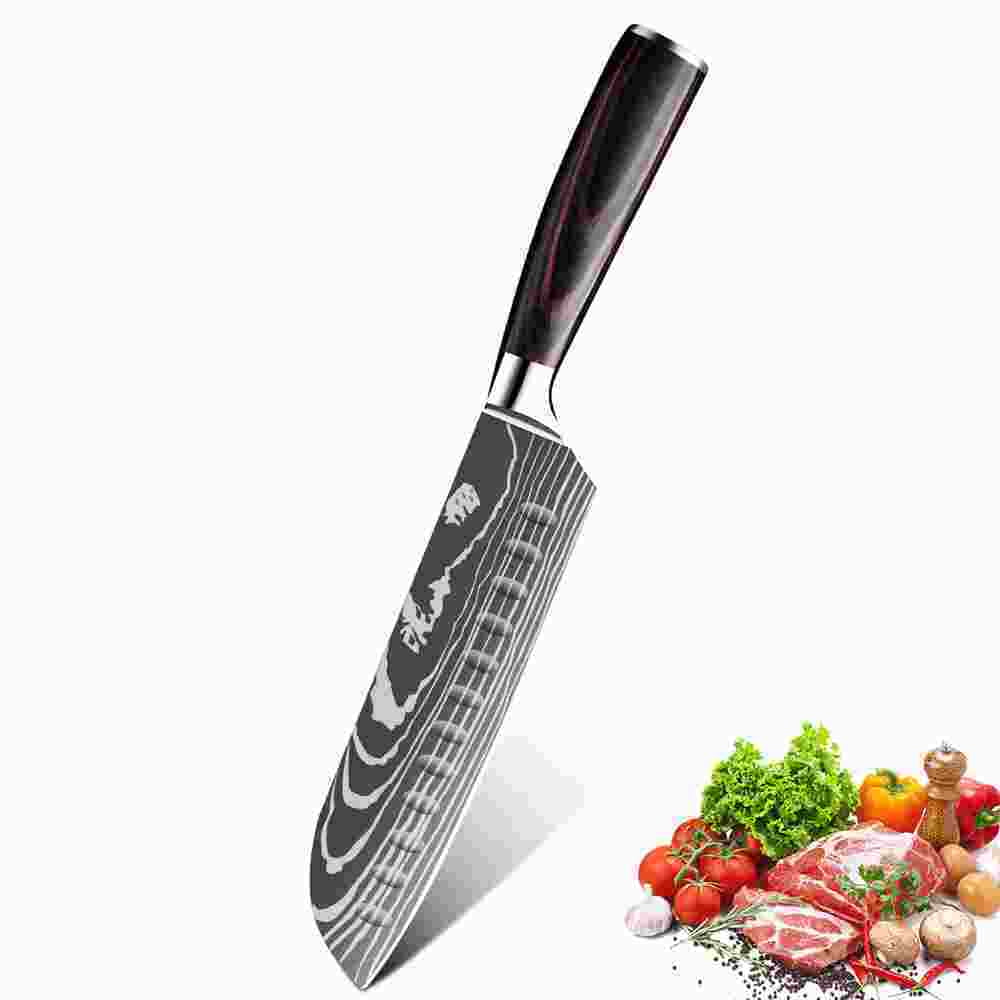 7 Inch Santoku Knife Stainless Steel Non-Slip Sheath and Handle Black