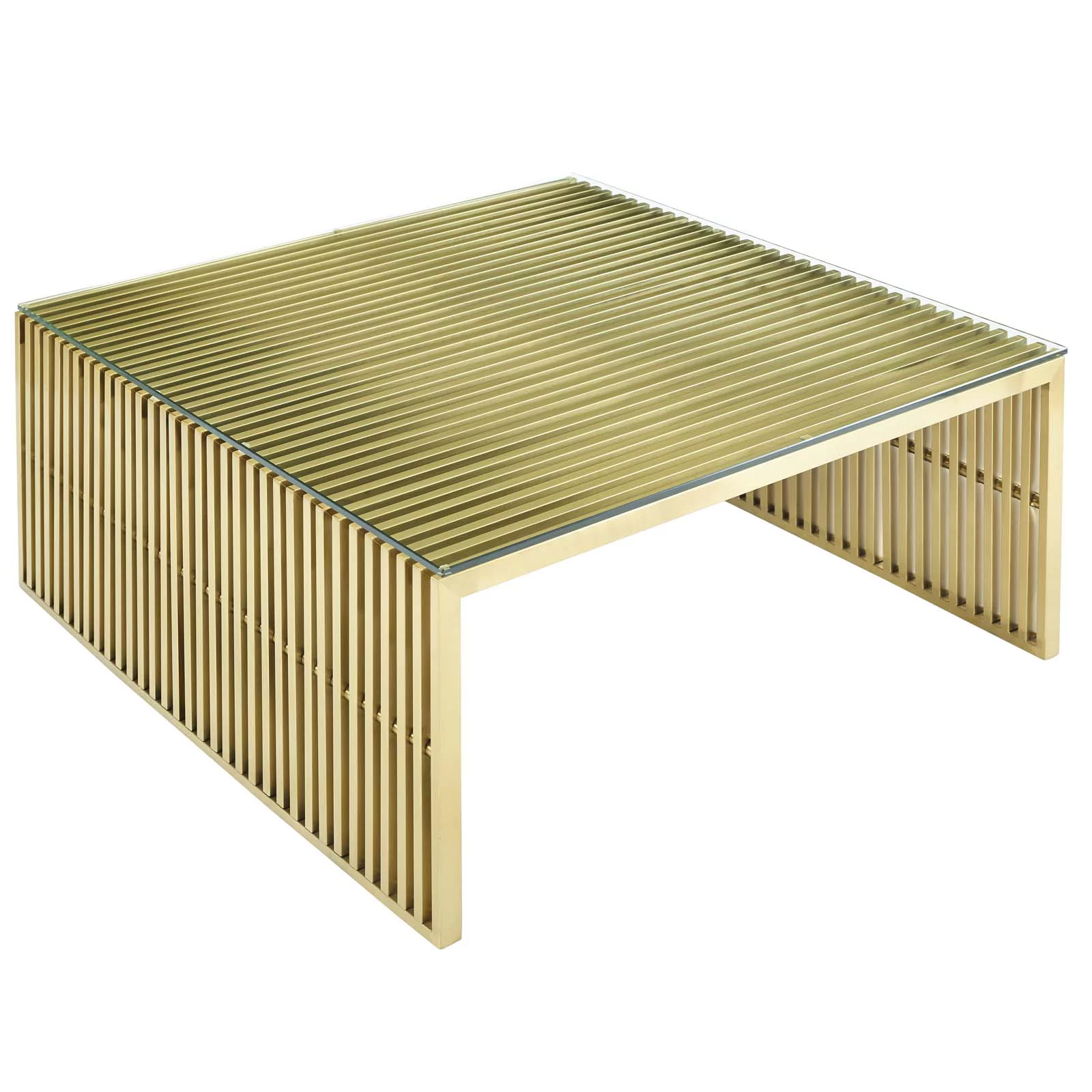 Modway Gridiron Stainless Steel Coffee Table in Gold