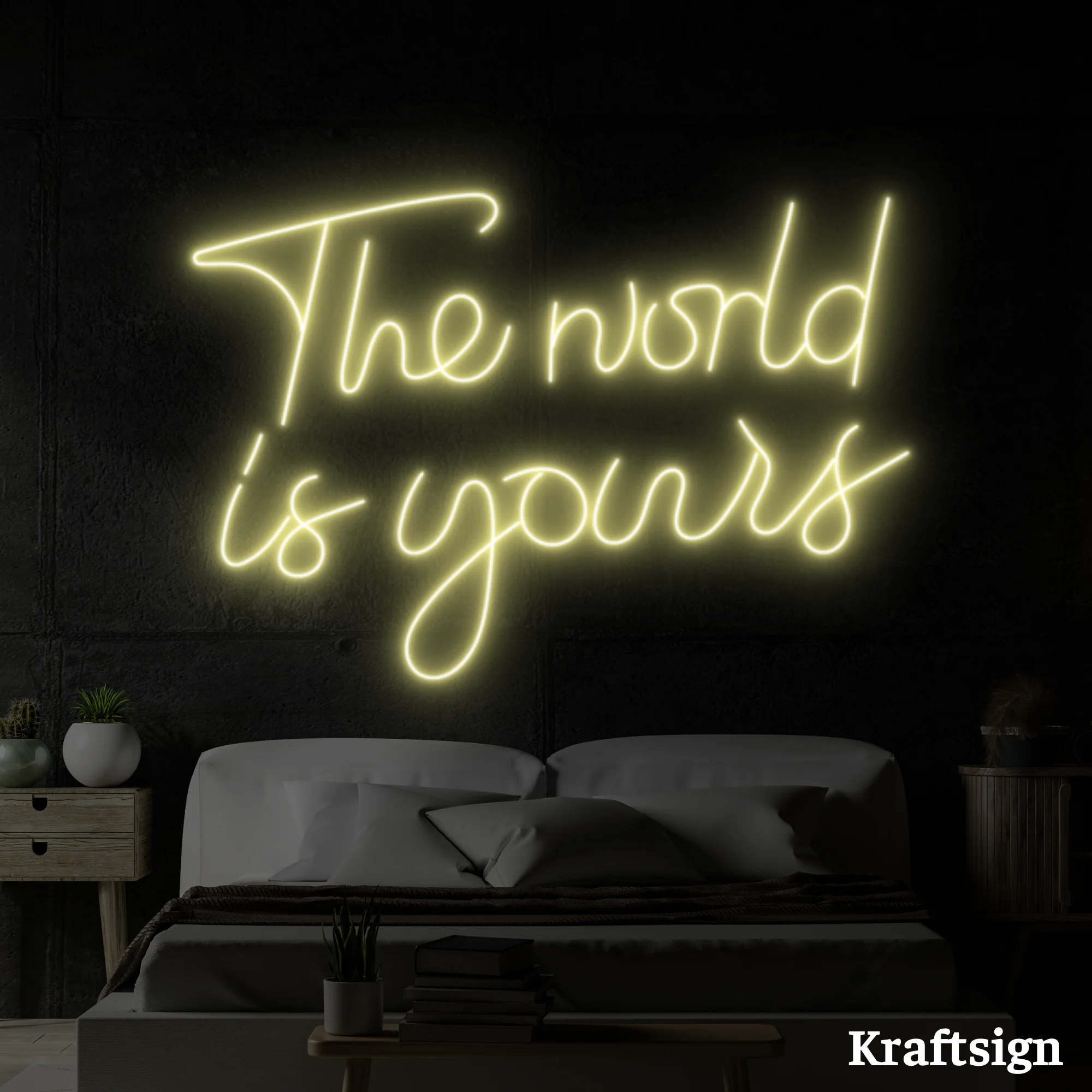 Craftnamesign The World Is Your Neon Sign, Bedroom Decor, Quotes LED Signs