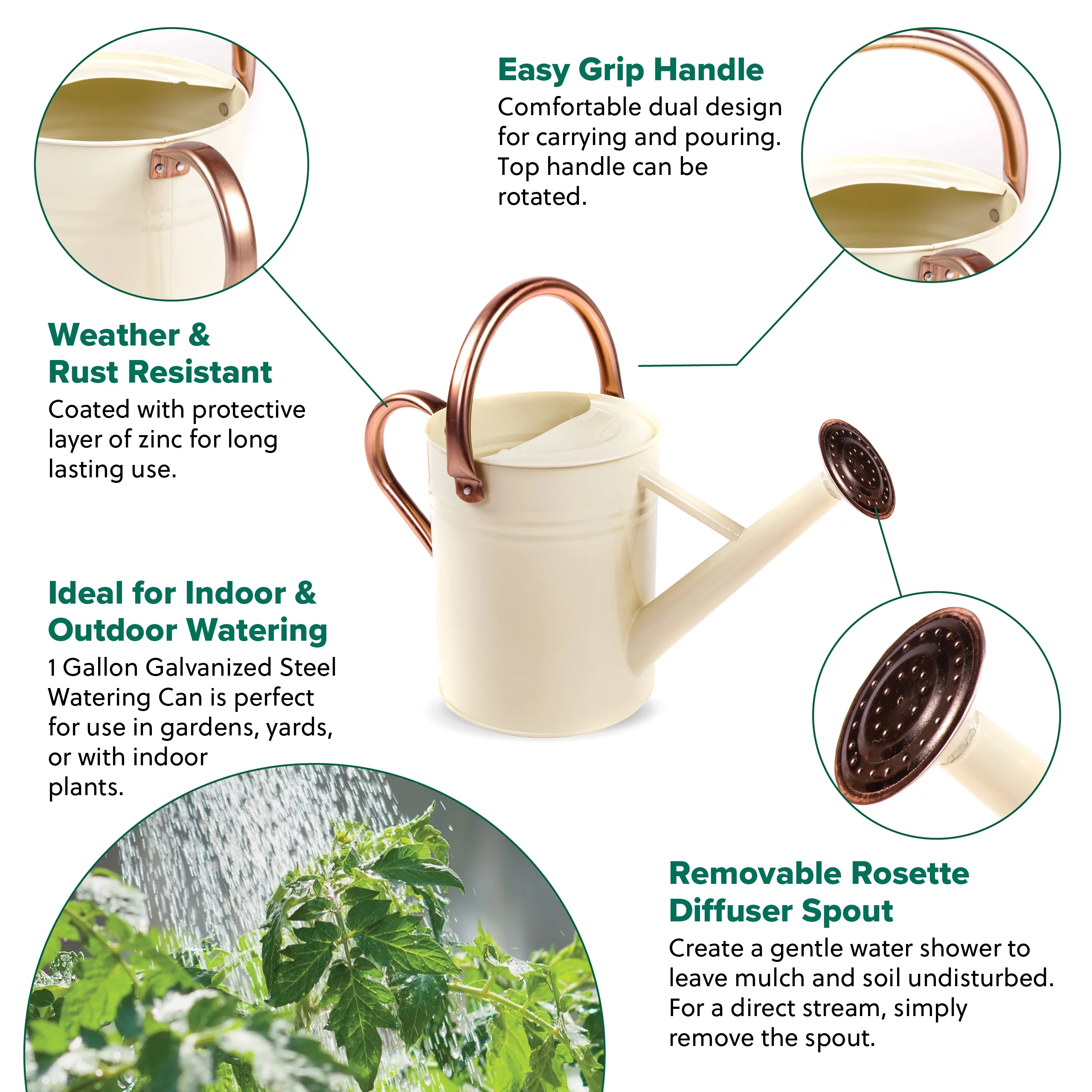 Gardman R34898X 1 gal Watering Can, Cream & Copper