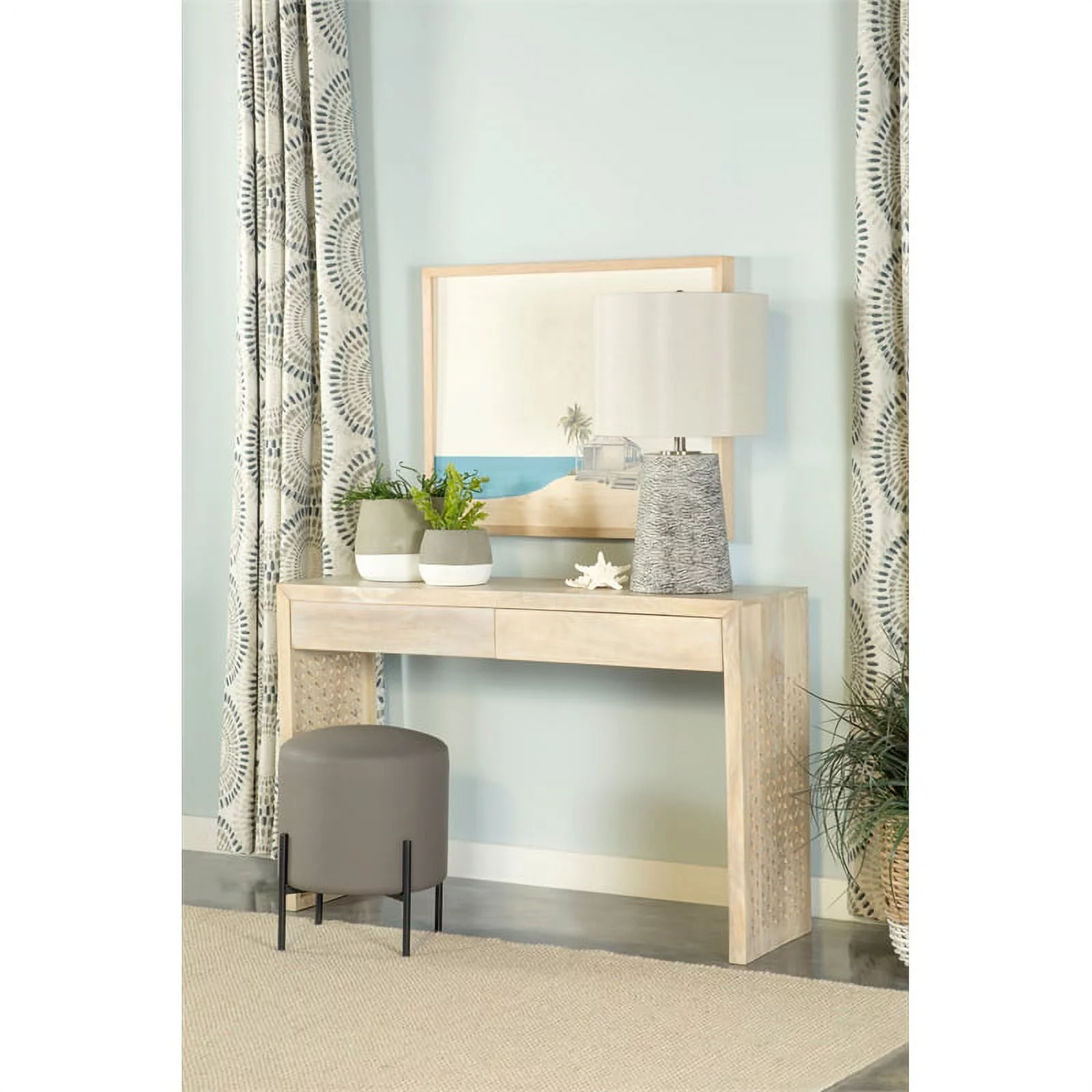 Maklaine Contemporary Wood Console Table with 2-Drawer in Beige