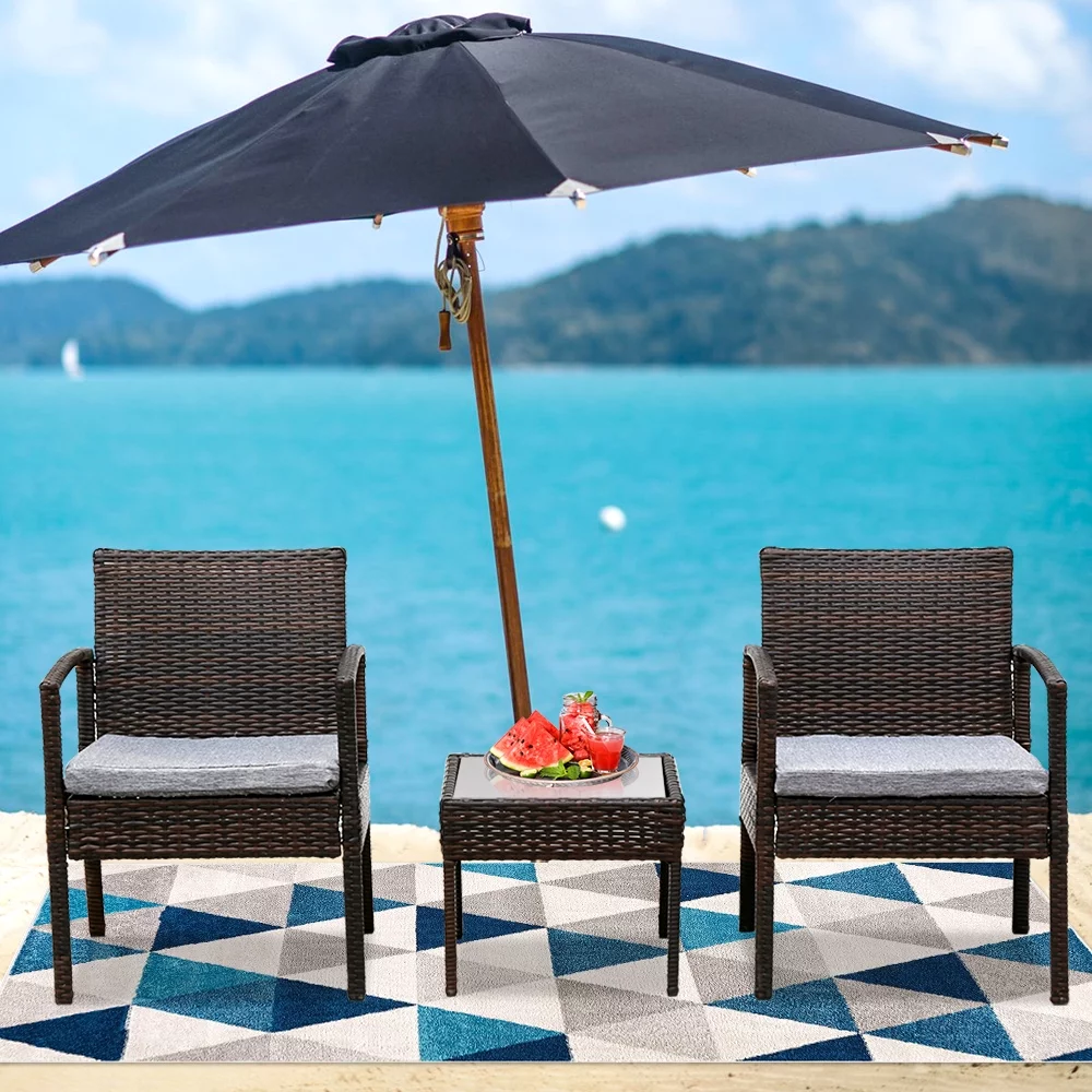 SamyoHome 3PCS Bistro Patio Porch Set Outdoor Garden Furniture Rattan