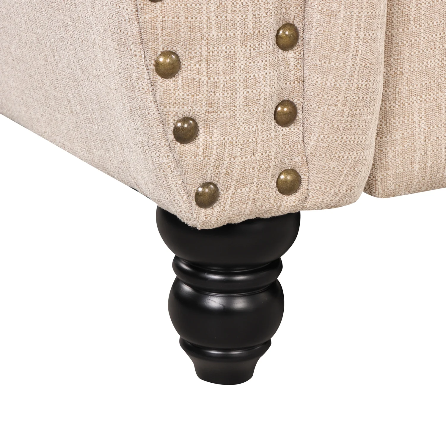 39” modern sofa Dutch plush upholstered sofa  solid wood legs  buttoned tufted backrest  beige