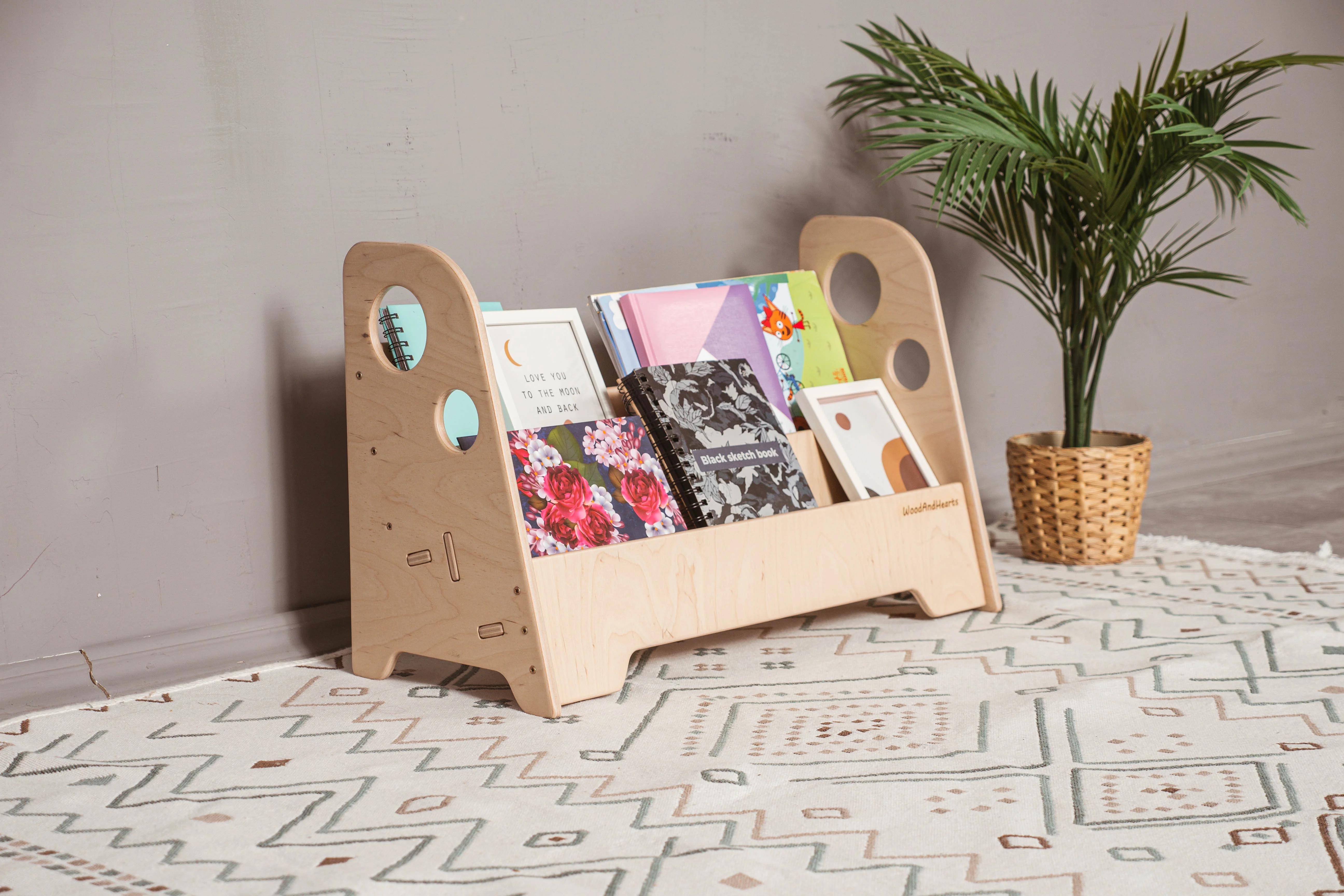 Woodandhearts Wooden Toddler Book Shelf, Montessori Kids Bookshelf, Kidkraft Bookshelf Adam, for Kids 1-6 Years