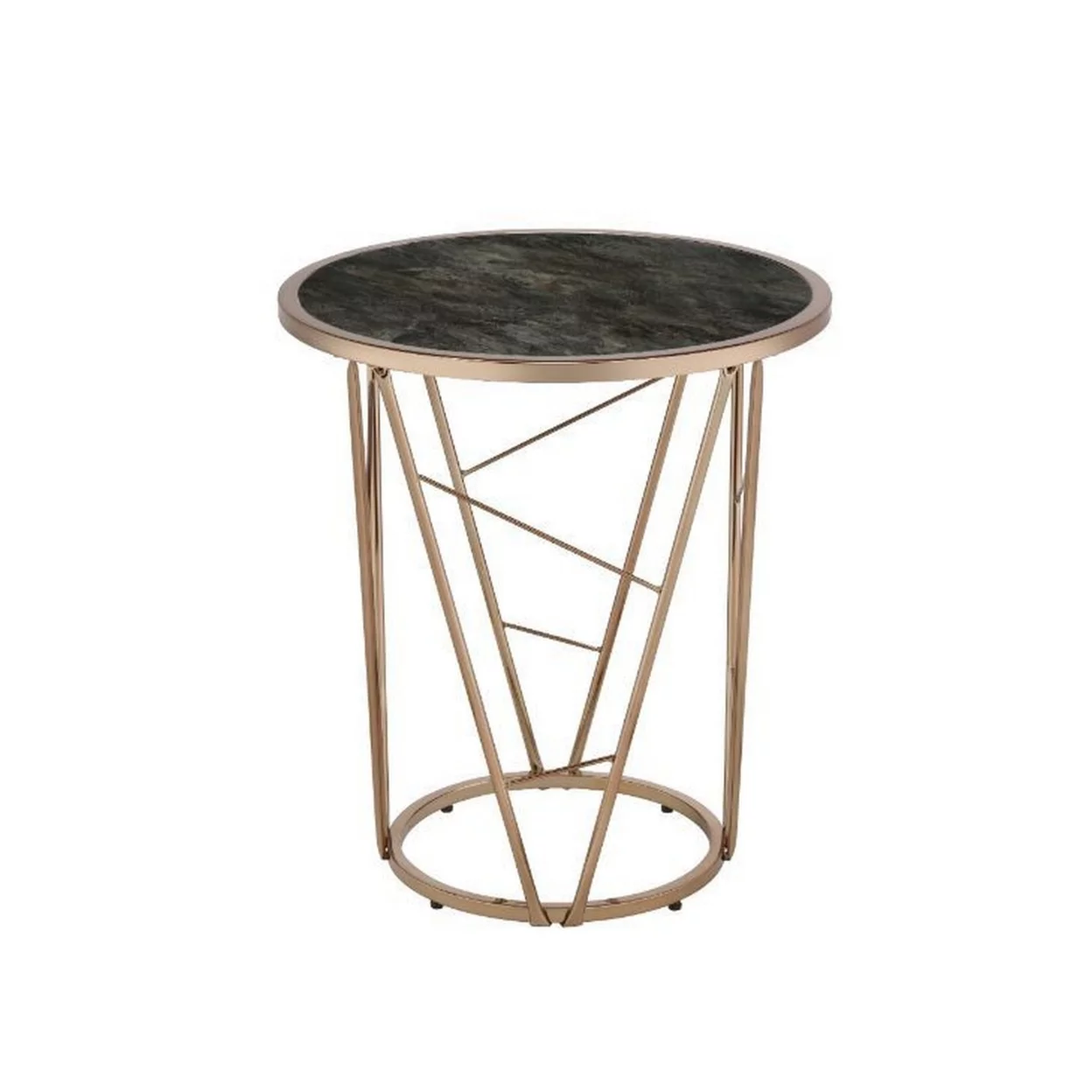 End Table with Glass Top and Geometric Frame, Black and Gold- Saltoro Sherpi