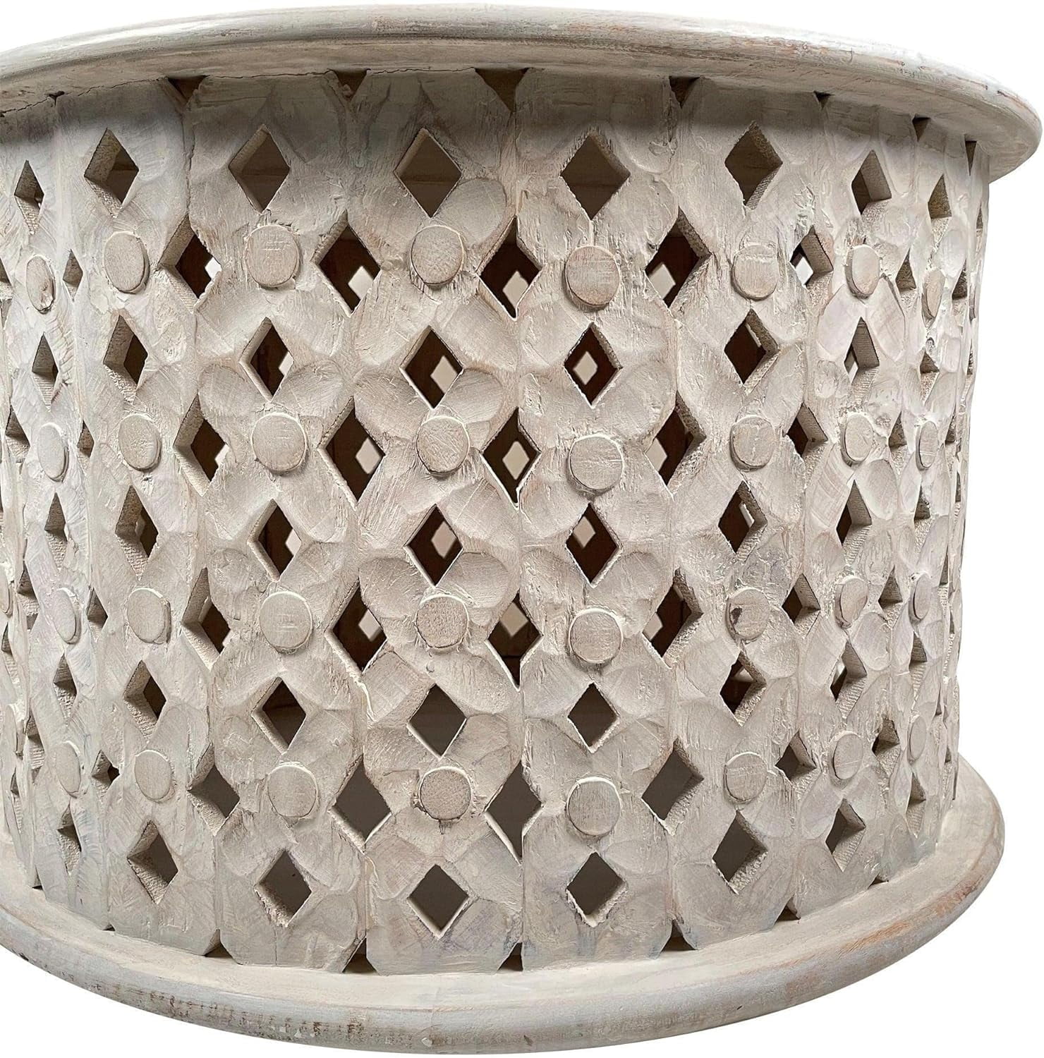 xrboomlife Mango Wood Farmhouse Round Coffee Table with Intricate  Cut-Out Base