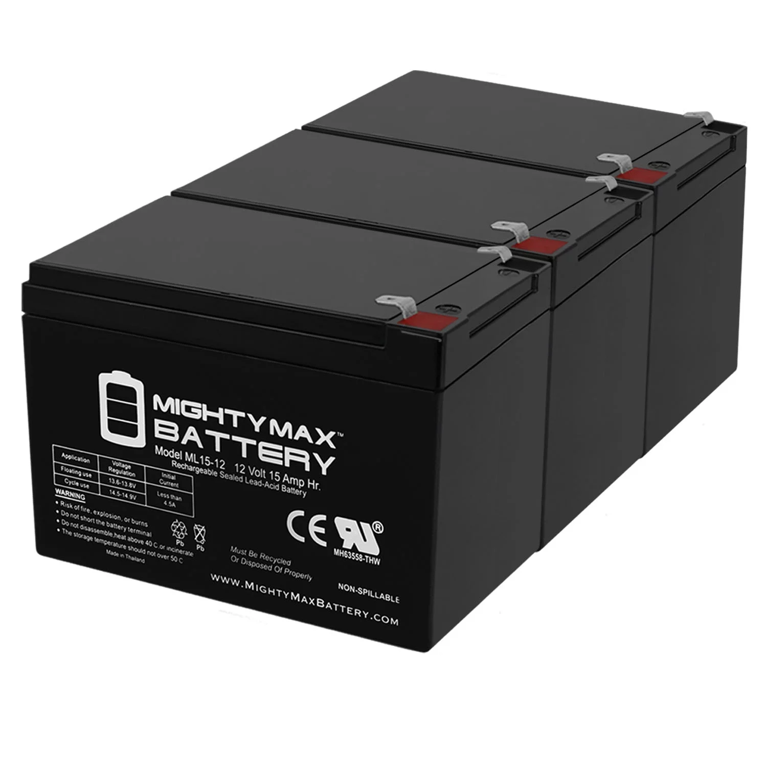 12V 15AH F2 Battery Replaces Shoprider Scootie Jr. TE-787M - 3 Pack