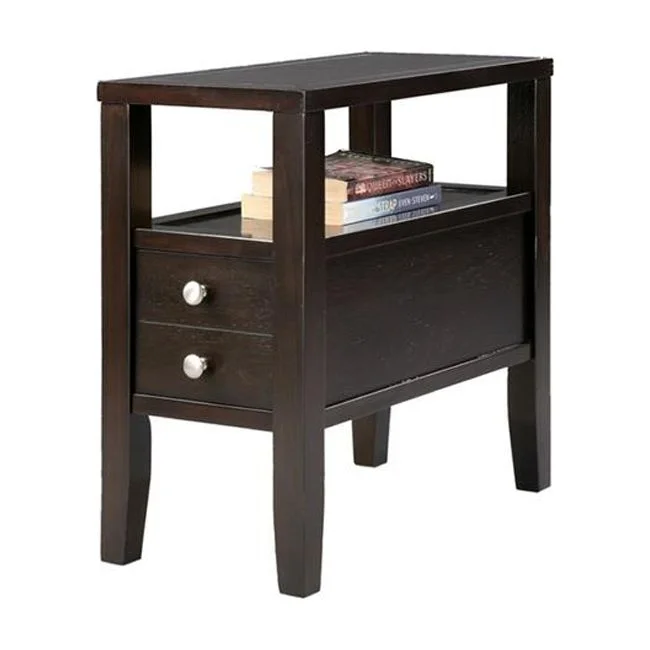 24 x 12 x 24 in. Brown Solid Wood Rectangular End Table with Two Drawers