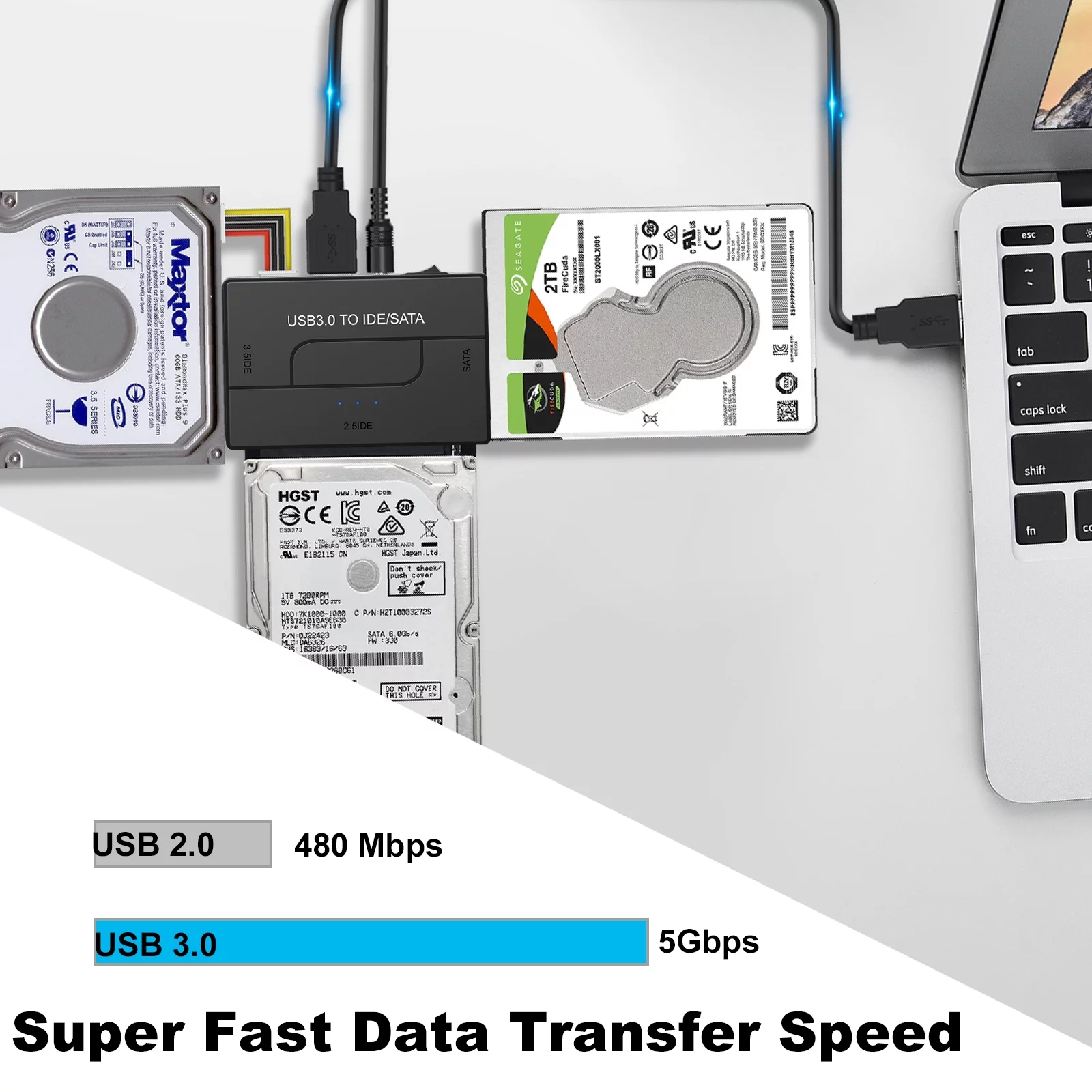 USB 3.0 to IDE/SATA Converter, EYOOLD Hard Drive Adapter Kit Fit for 2.5