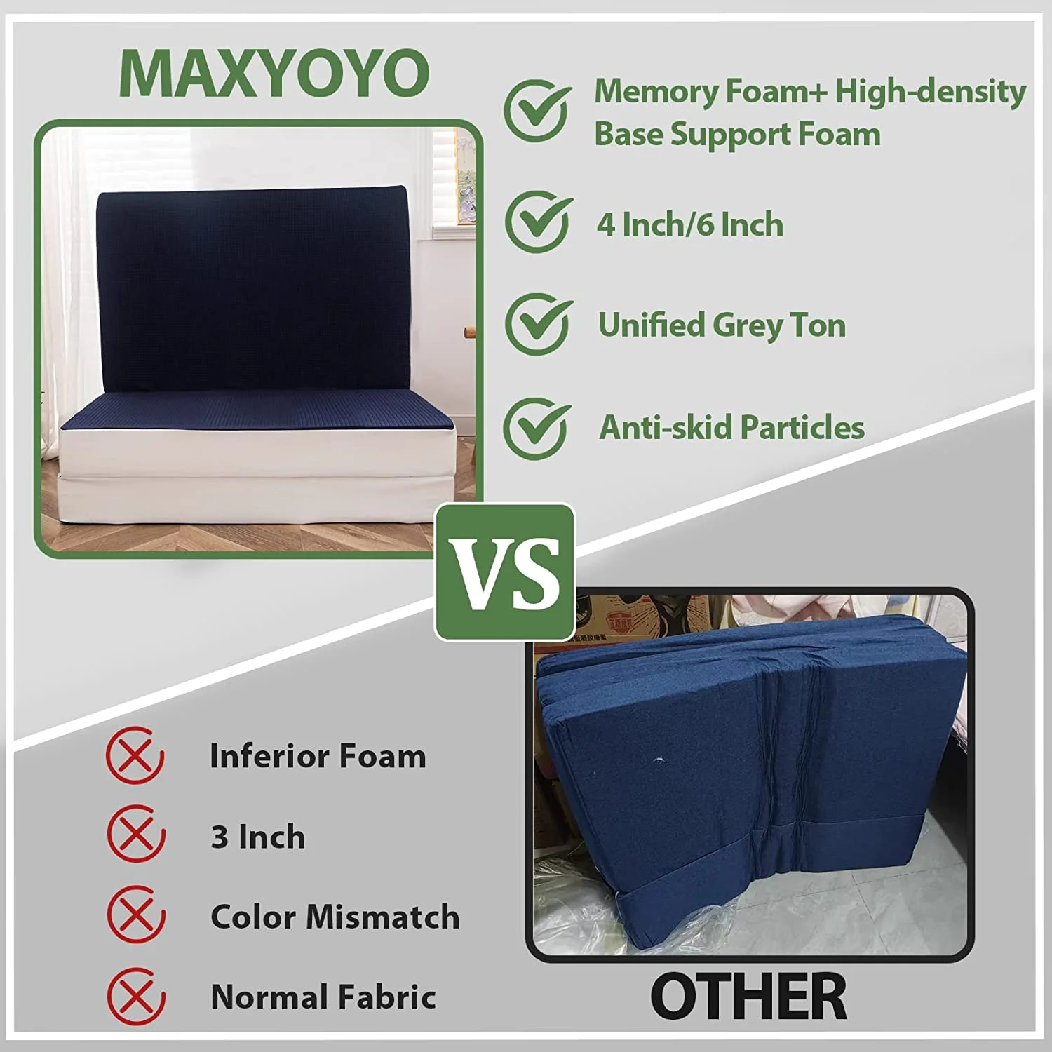 Foldable Mattress  4 Inch Foam Trifold Mattress Camping Mattress  Portable Floor Mattress Folding Bed with Washable Cover Cot Folding Mattress for Travel  Van  Guest  Navy  32x75 Inch