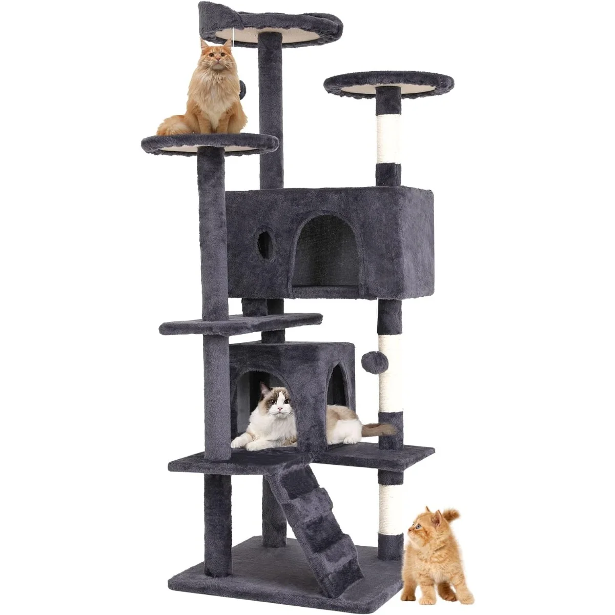 54in Cat Tree Tower for Indoor Cats,Multi-Level Furniture Activity Center with Scratching Posts Stand House Condo Funny Toys Kittens Pet Play House,Ashy