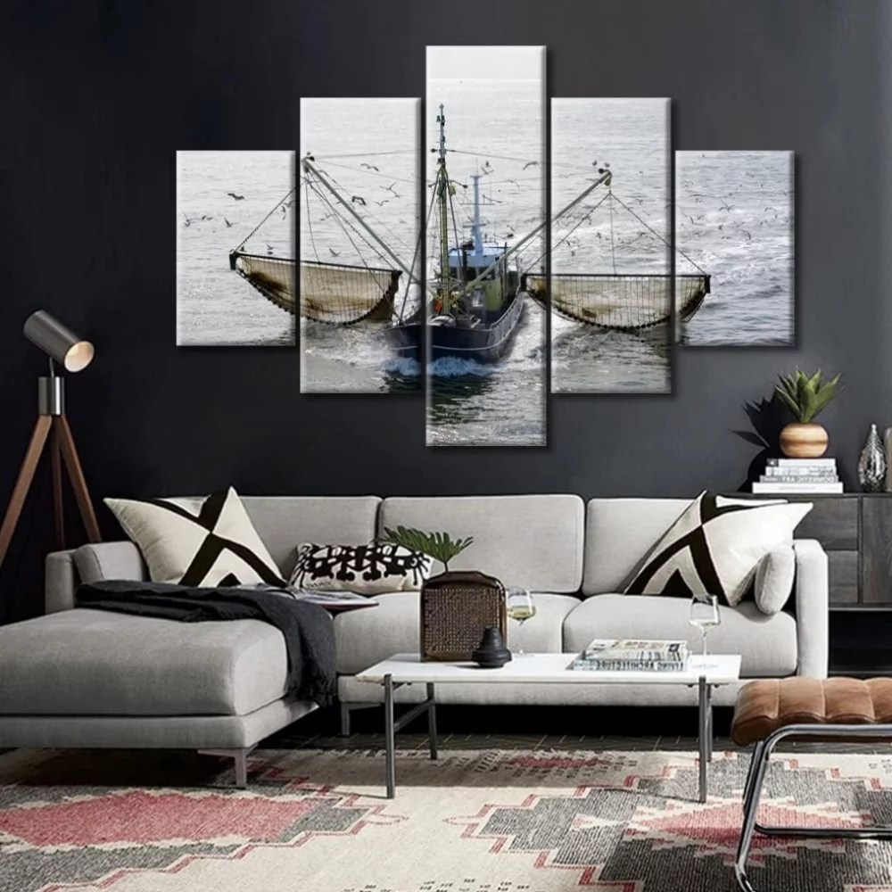 TISHIRON 5PCS Framed Fishing Theme Canvas Wall Art Set,60