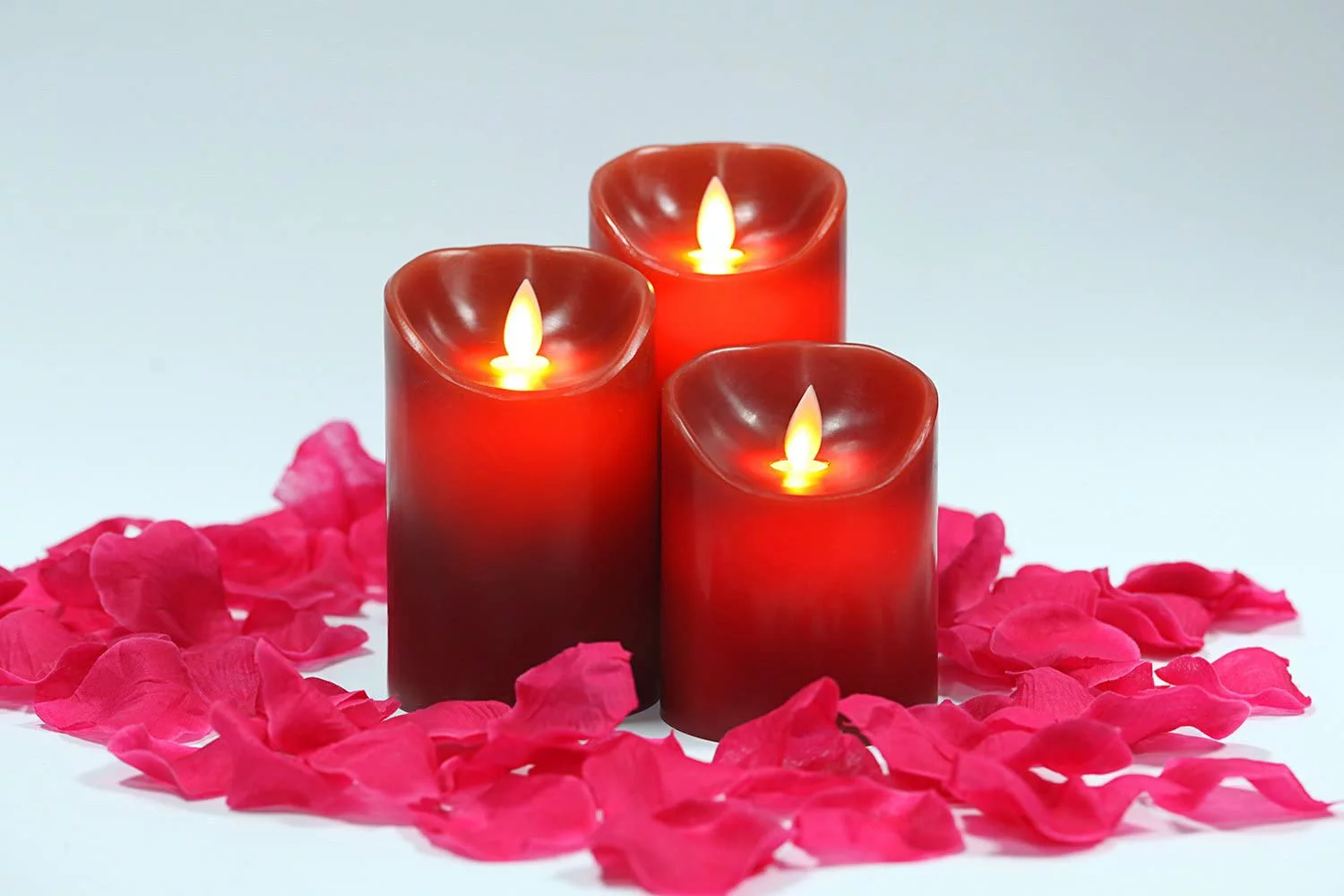 OSHINE 3 Pack Red Flameless Candles LED Battery Pillar Candles Moving Wick Electric Candles Ivory Real Wax Flickering Flame with Remote Control for Valentine's Day,Christmas,Mother's Day,Holiday,Party