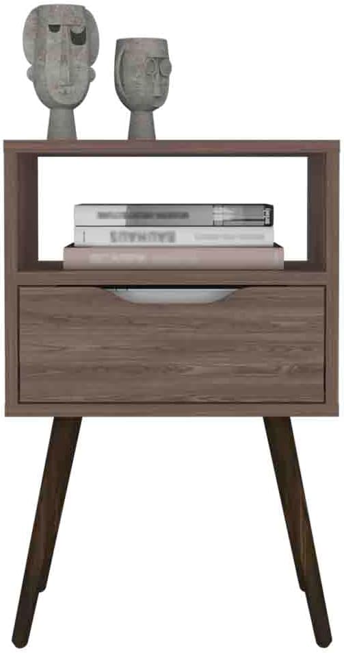 Nightstand , Open Shelf, Single Drawer - Dark Walnut