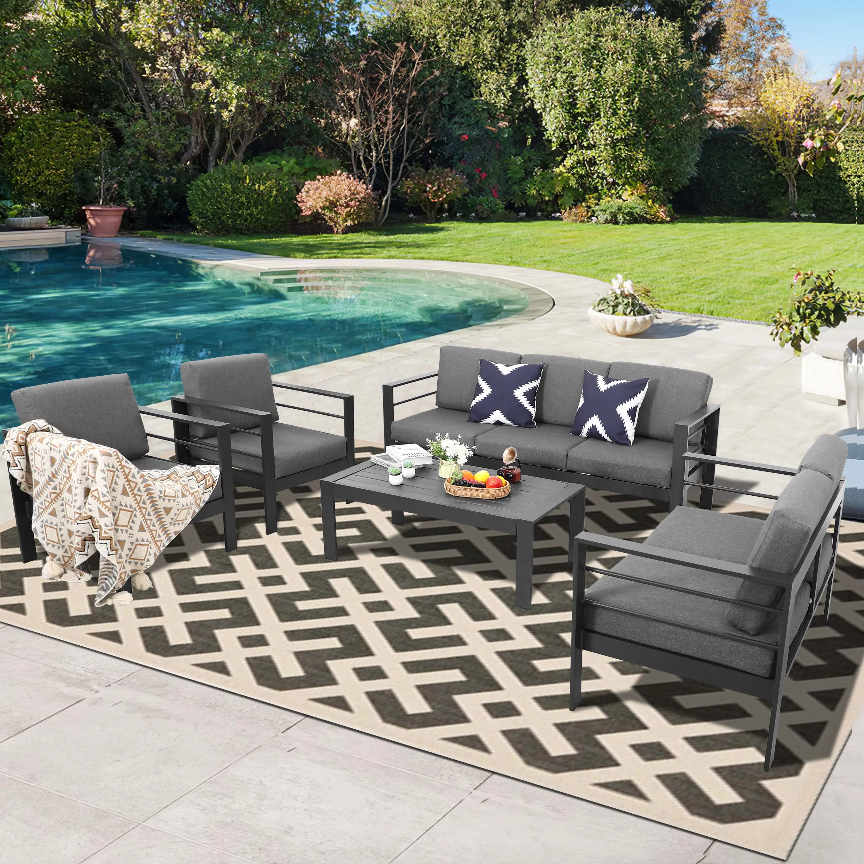 PAOLFOX 5 Piece Aluminum Patio Furniture Set