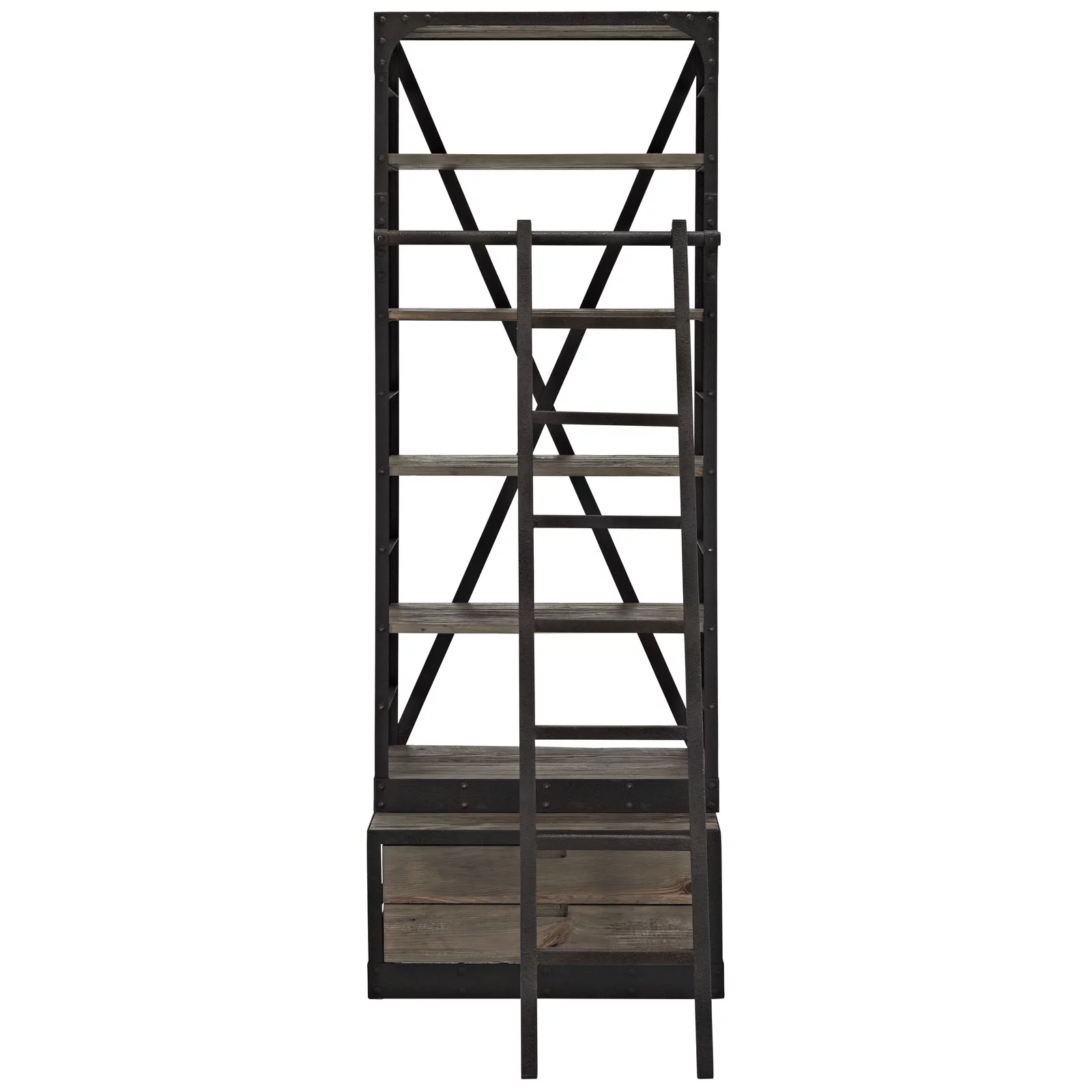 Modway Velocity Modern Metal & Wood Bookshelf in Brown Finish