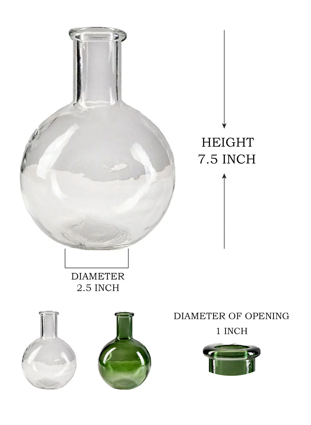 Serene Spaces Living Clear Bottleneck Bulb Glass Vase, 5.3