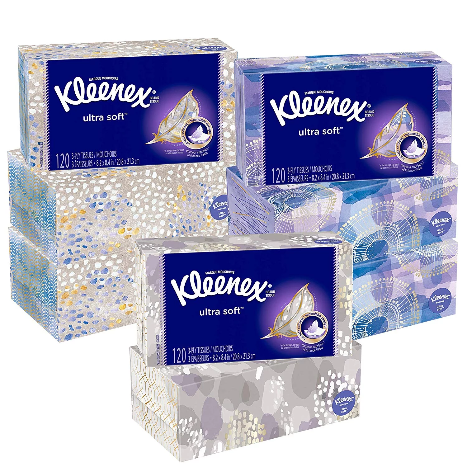 Kleenex Ultra Soft Facial Tissues, 8 Flat Boxes 120 Tissues per Box (960 Total Tissues) (Packaging May Vary.)