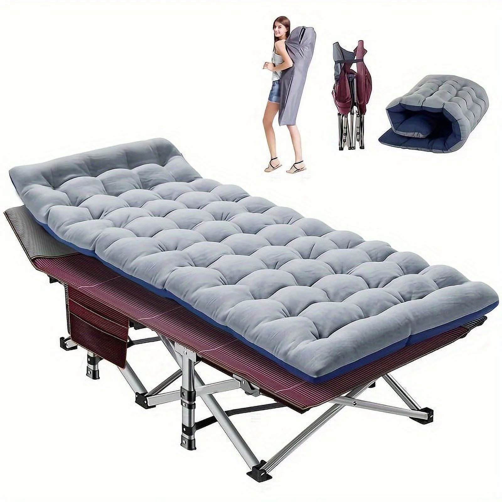 Quick-Fold Guest Bed - Portable Rollaway Cot with Comfort Mattress for Indoor/Outdoor Use, Perfect for Camping & Guests, Includes Durable Carry Bag