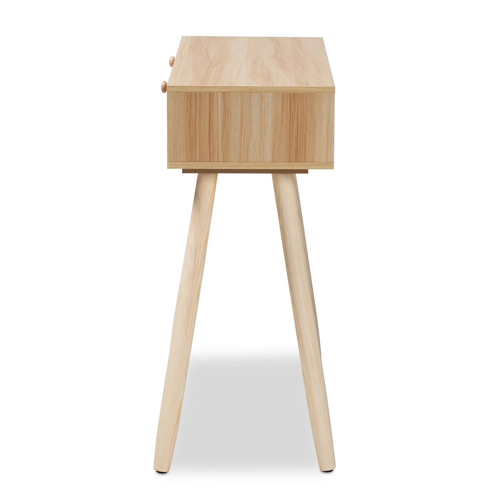 Baxton Studio Maclean Mid-Century Modern Rattan and Natural Brown Finished Wood 2-Drawer Console Table