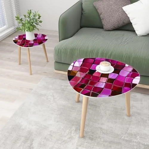 TQJKLFDY Small Coffee Nesting  Abstract Stained Glass Mosaic Violet Circles Triangle End  Center   Modern   Room Bedroom Balcony