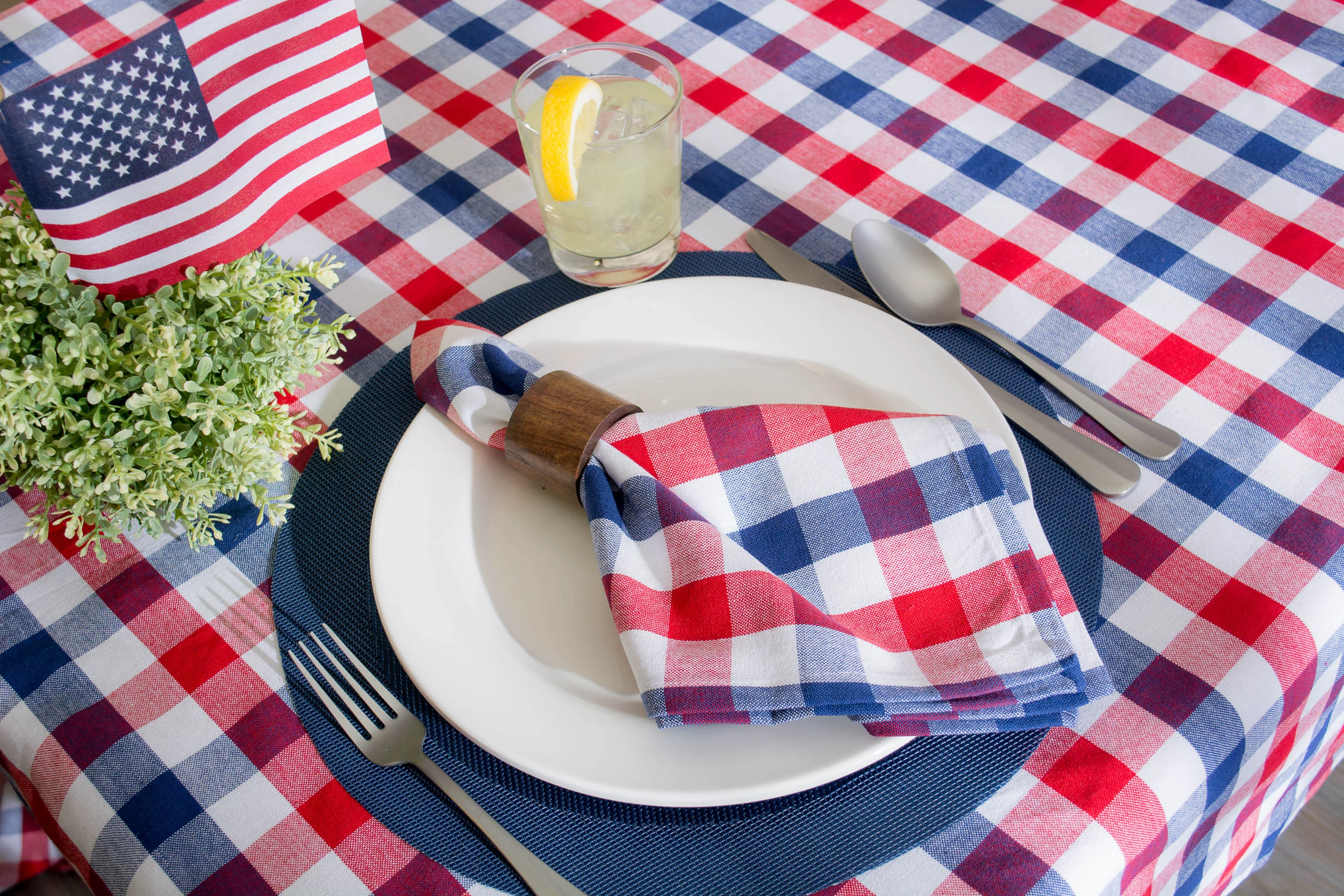 Red, White, and Blue Check Tablecloth 60x84