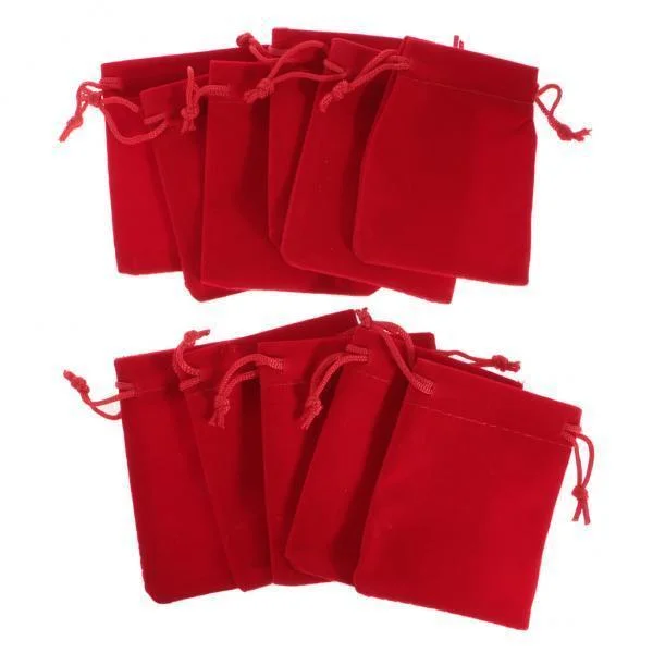 Abbraccia 6x10 pieces Velvet Bags Wedding Party Gift Drawstring Jewelry Pouches Red