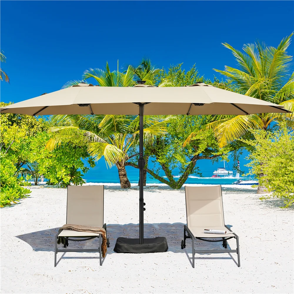 Topeakmart 13ft Patio Parasol Umbrella with Solar Lights, Tan