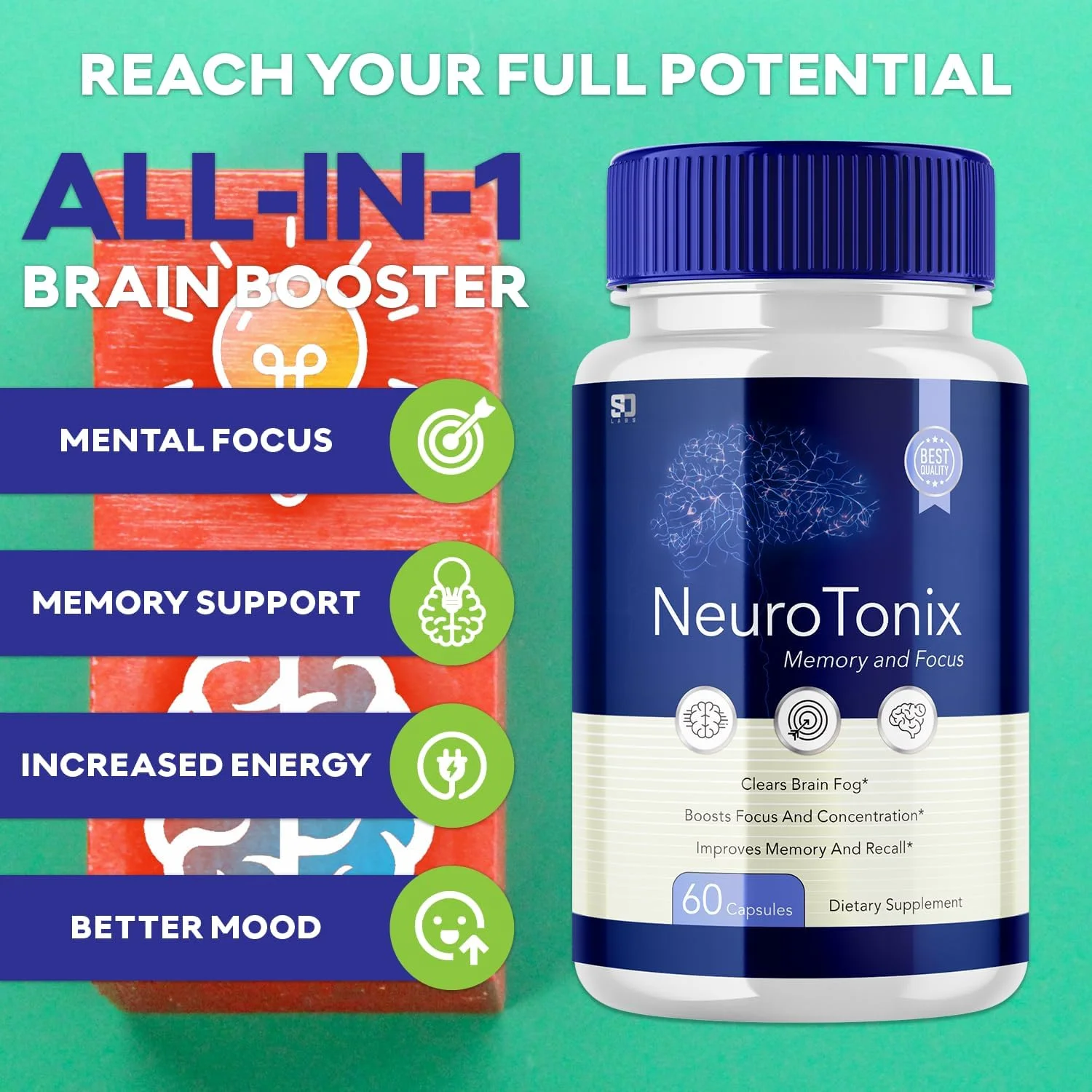 (2 Pack) NeuroTonix - Neuro Tonix - Memory Booster Dietary Supplement for Focus, Memory, Clarity, & Energy - Advanced Cognitive Formula for Maximum Strength - 120 Capsules