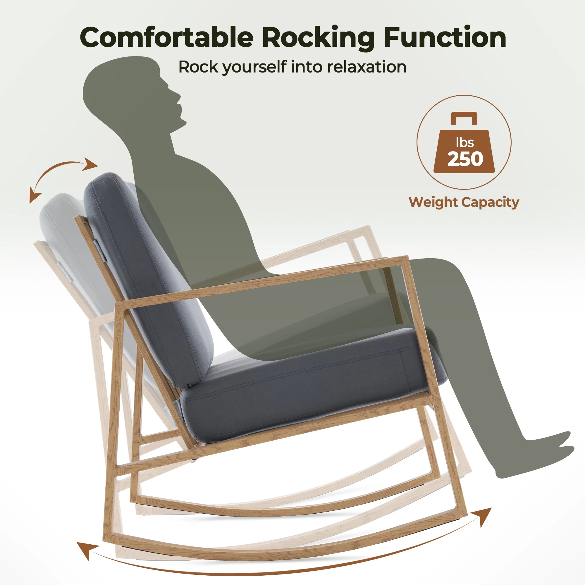 Livingroom Rocking Chair Glider Rocker for Nursery Upholstered Accent Chair Modern Armchair Cozy for Living Room Bedroom Offices Comfortable Chair Transfer Printed Wood Chair Gray