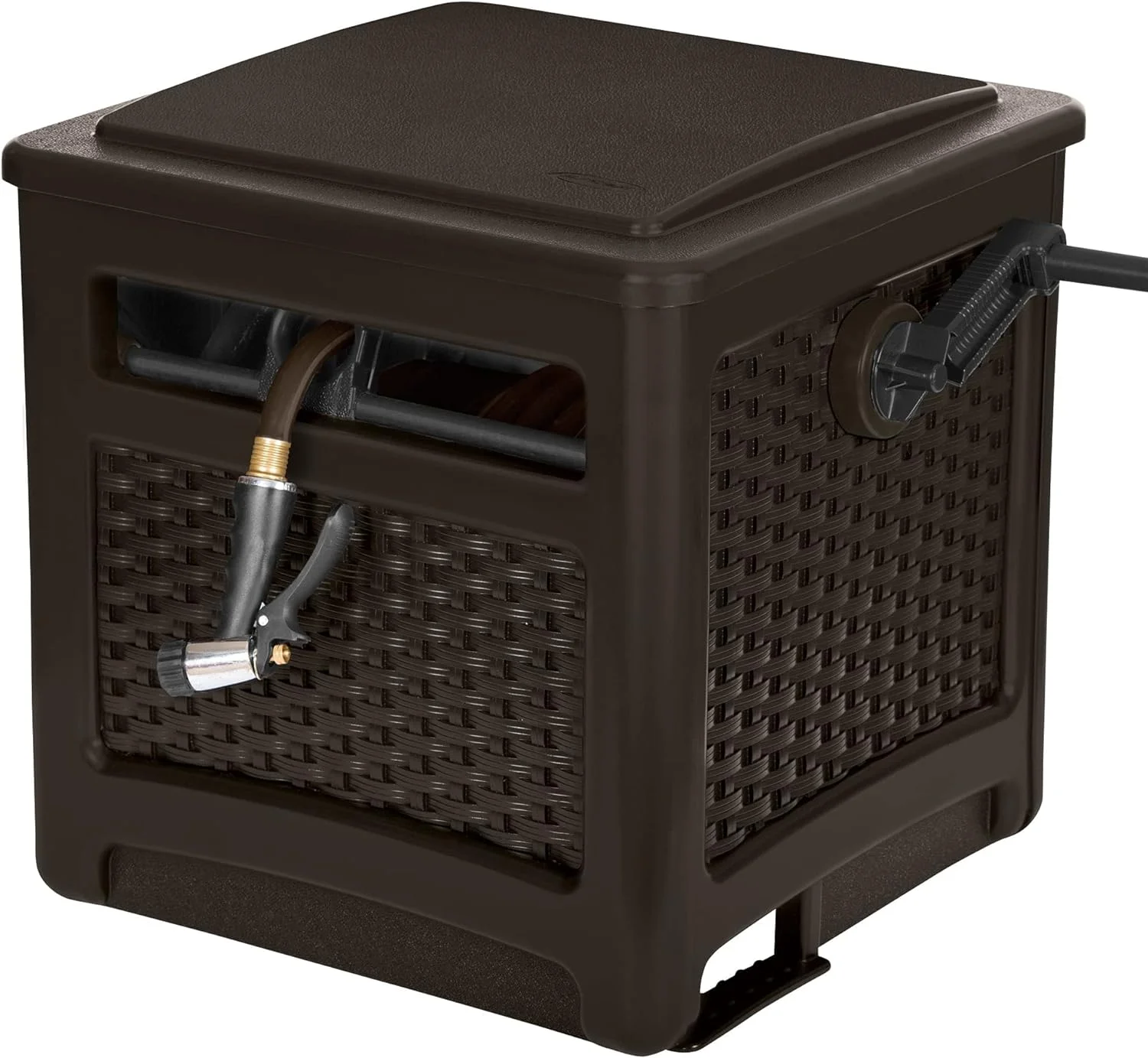 Smart Trak Wicker Garden Hose Reel Guide, Hideaway, Weather-resistant, 225 ft, Brown