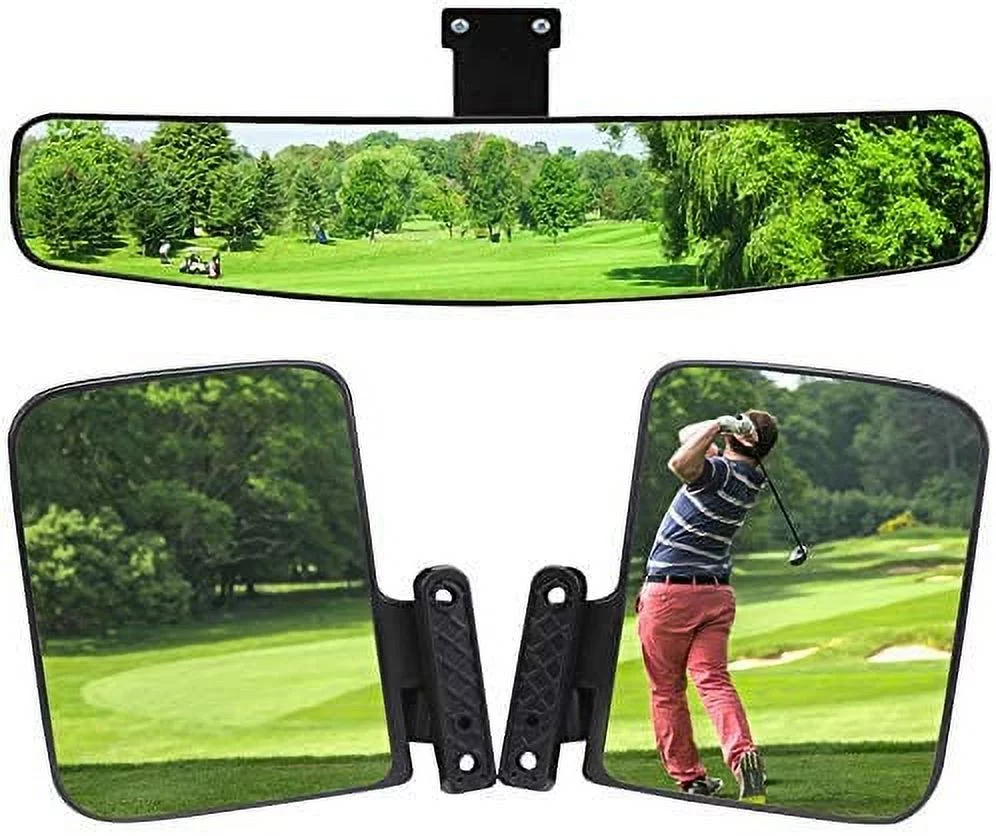 HKOO Newest Golf Cart Folding Side Mirrors and Rear View Mirror 16.5