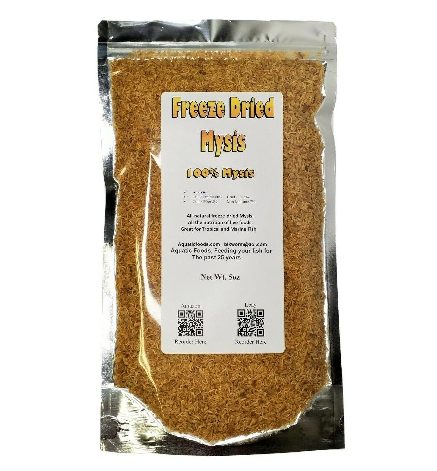 5oz. Mysis Shrimp, Freeze Dried Mysis Shrimp & Bits for All Tropicals, Saltwater Marines, Corals, Anemones, Community Aquarium Fish. 5oz Bag