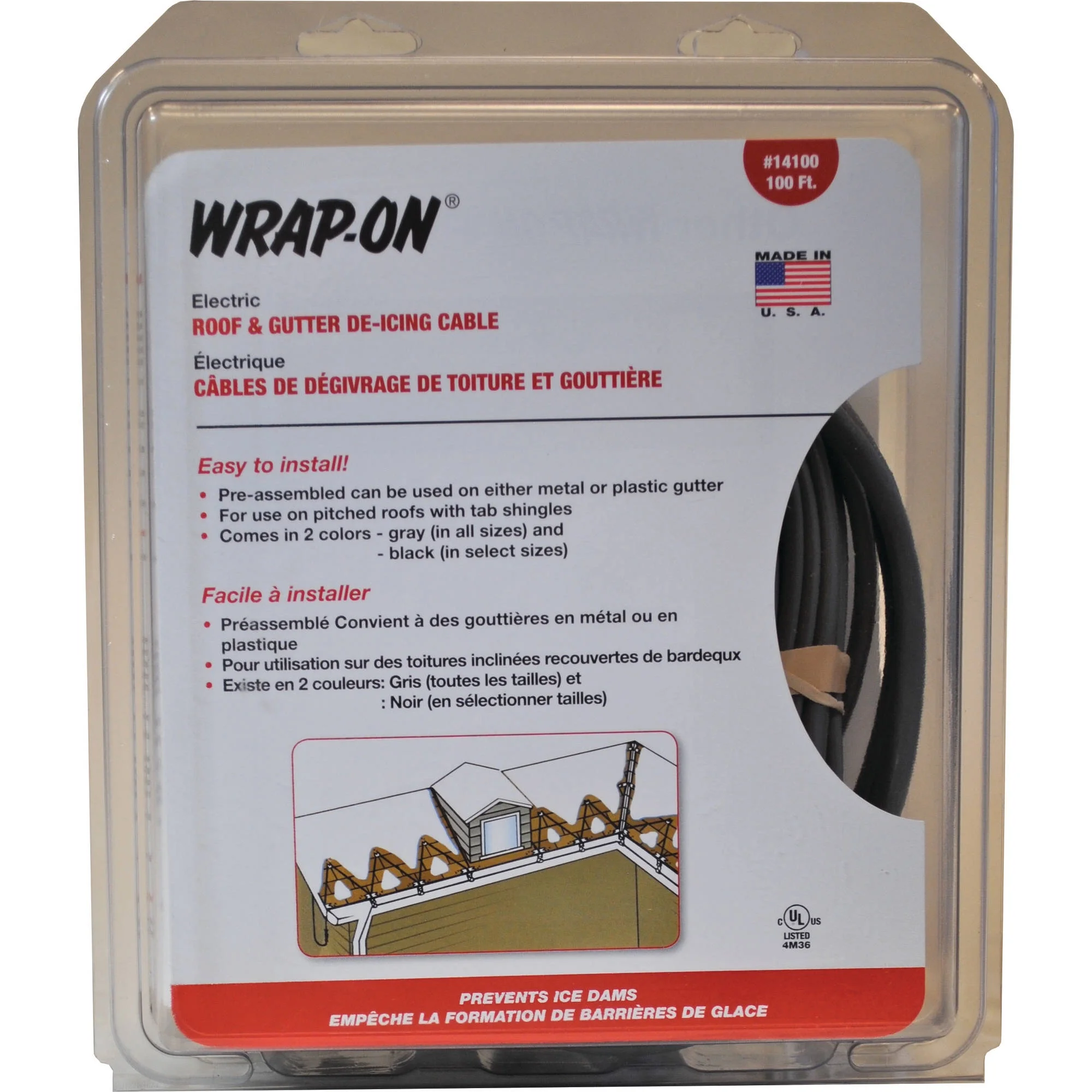 WRAP-ON COMPANY INC - Roof & Gutter Cable, Gray, 100-Ft.