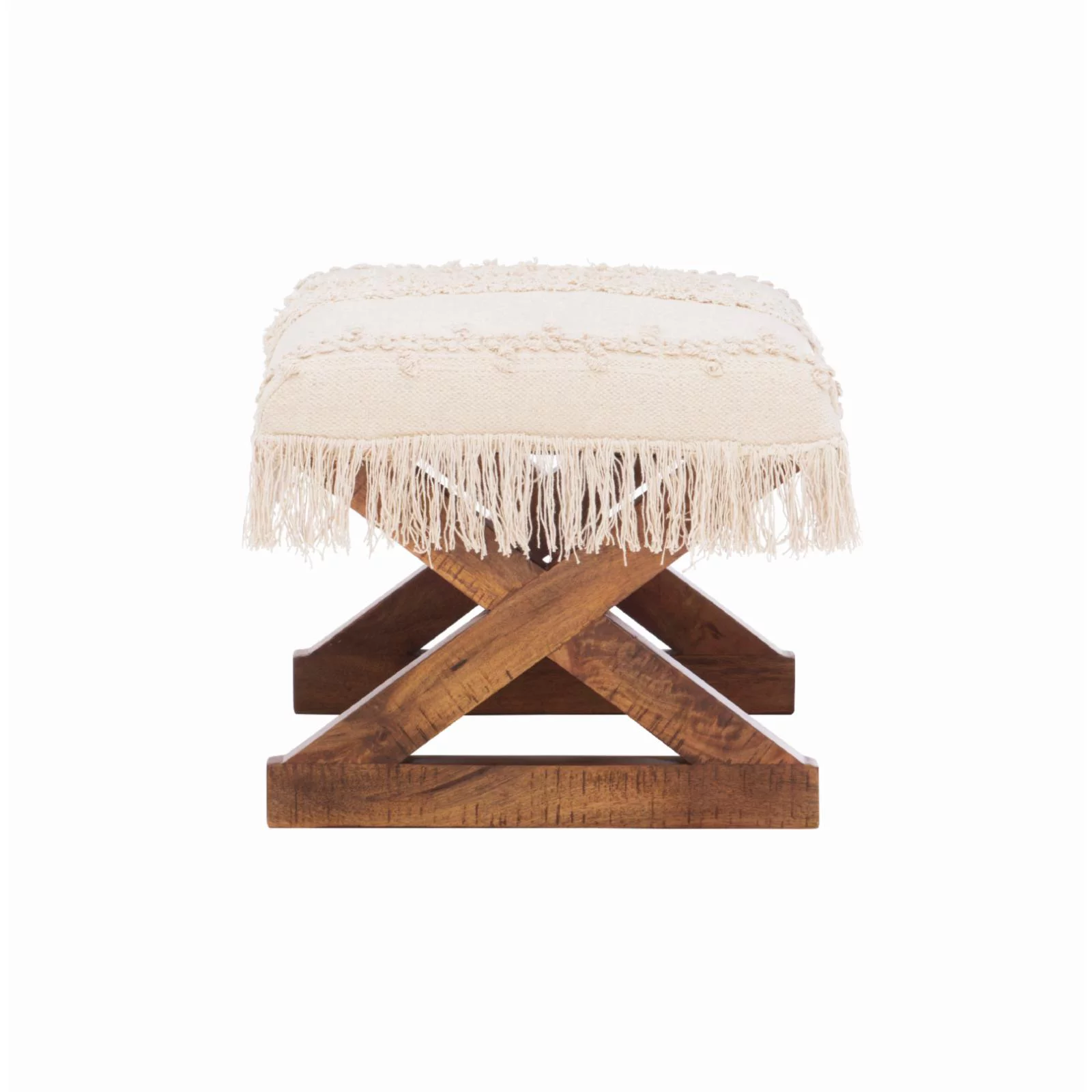 Powell Tarragon Pouf Top  Bench - Brown with Off-White