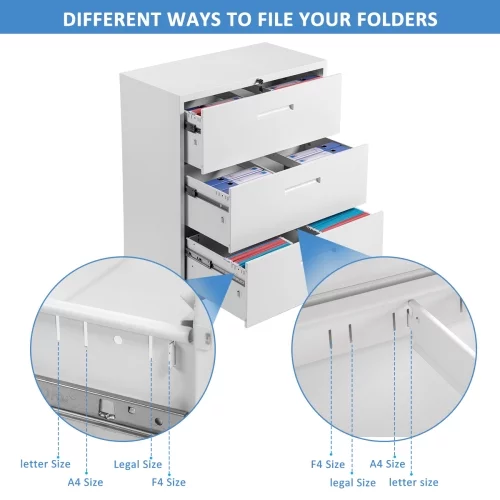 Wulawindy Lateral File Cabinet Lockable Heavy Duty Metal 3 Drawer File Cabinet