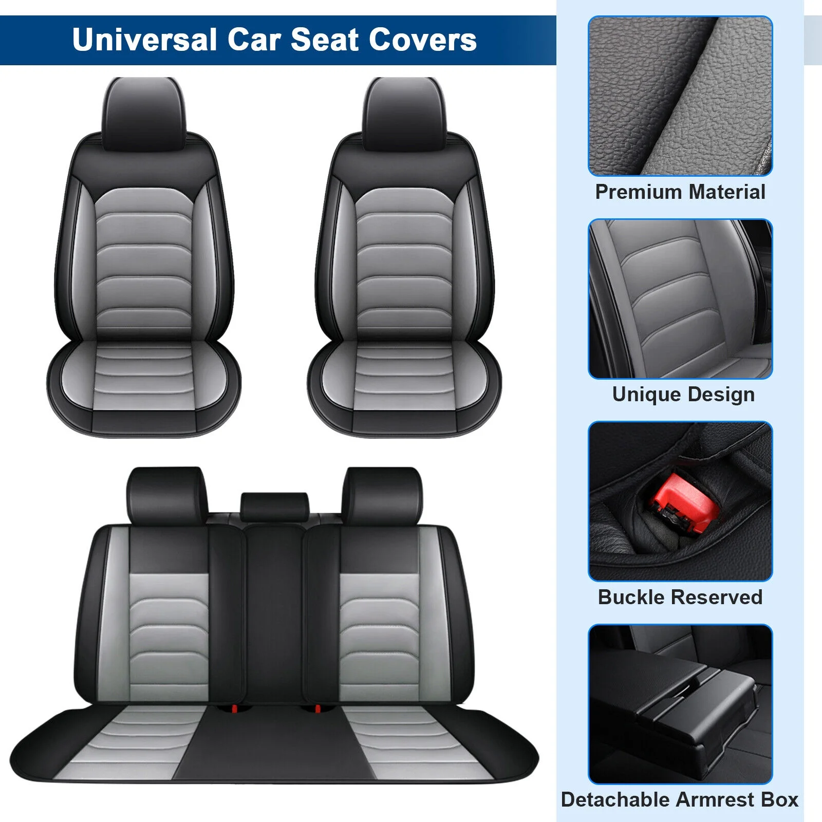 5 Seats For 2000-2024 Nissan Rogue Xterra Sentra Car Seat Cover Faux Leatherette Automotive Seat Covers Interior Accessories For Nissan Altima Sentra Black&Gray