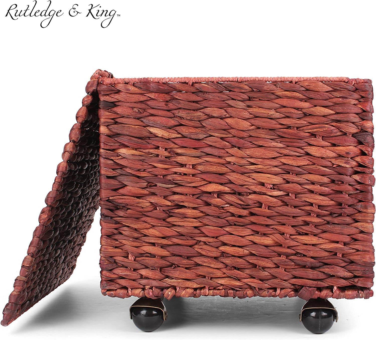 U-SHARE Seagrass Rolling File Cabinet - Home Filing Cabinet - Hanging File Organizer - Home and Office Wicker File Cabinet - Water Hyacinth Storage Basket for File Storage (Russet Brown)