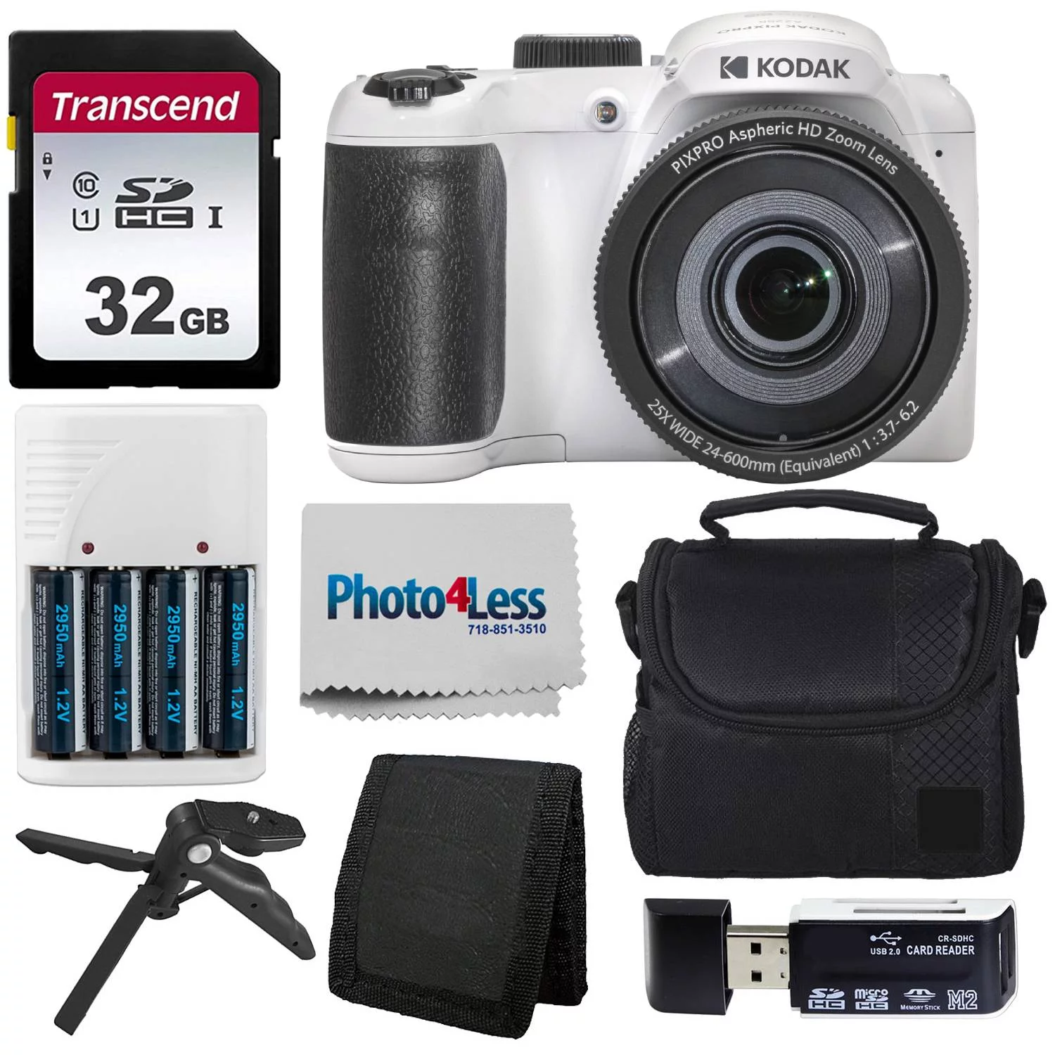 Kodak PIXPRO AZ255 Digital Camera (White) Kit + 32GB Memory Card + Accessories!