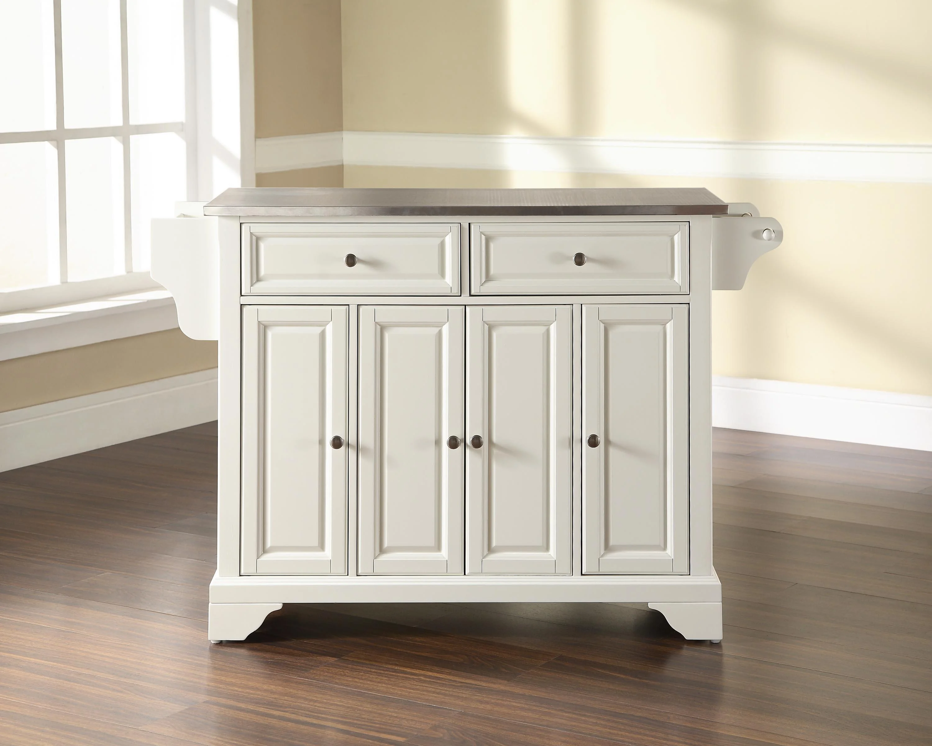 Crosley Furniture LaFayette Wood Kitchen Island in White & Silver
