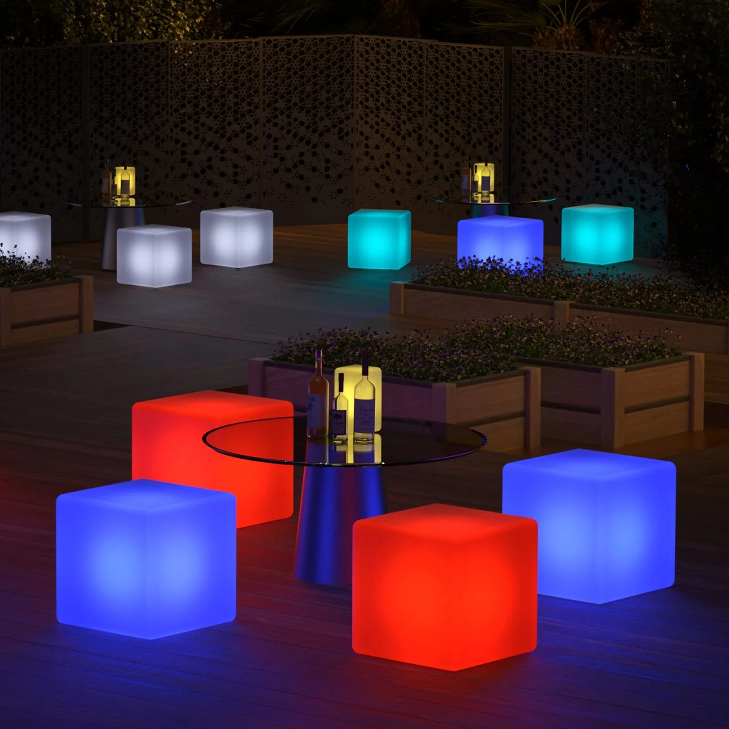 16-Inch LED Cube Chair Lights, Glow Cube Seat 16 RGB Color Changing Waterproof Light Up Stool Rechargeable Mood Lamp Decorative Lighting Light with Remote for Garden Patio Party Bar Cafe