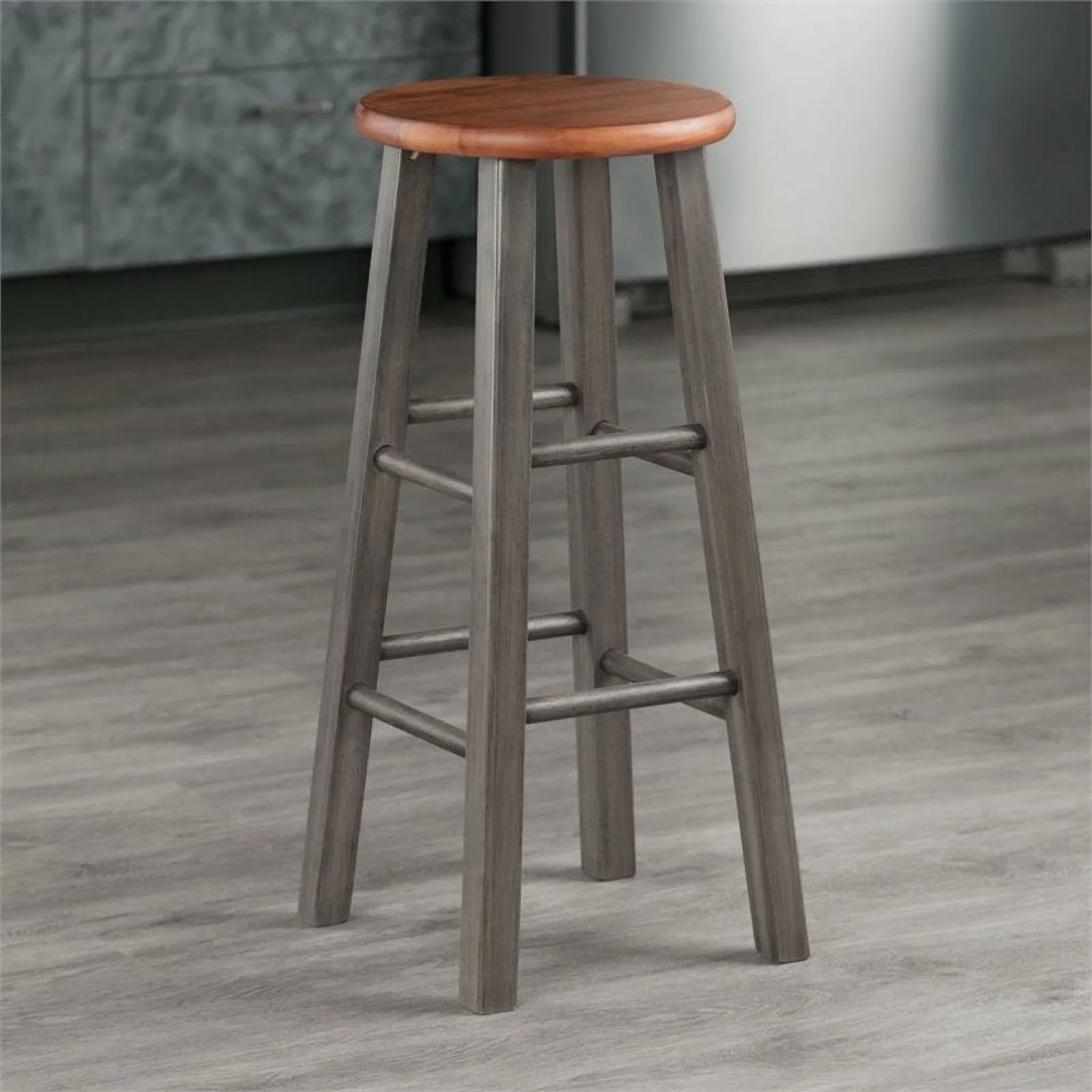 Home Square 3 Piece Transitional Solid Wood Barstool Set in Rustic Teak and Gray