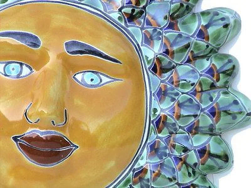 Green Peacock Talavera Ceramic Sun Face