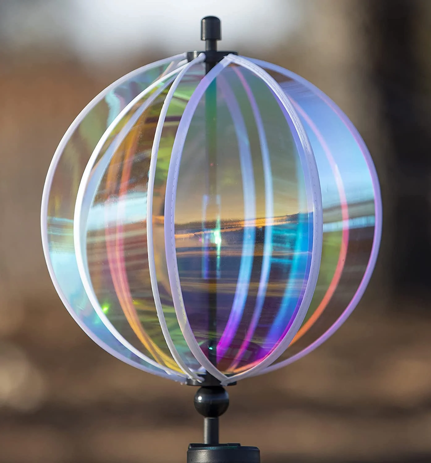 In the Breeze 2657 — 11 Inch Iridescent Gazing Ball Spinner with Solar Light — Wind Spinner for Yards and Gardens, Night Light
